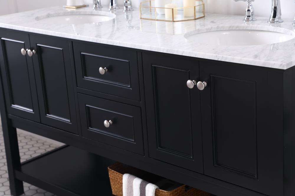 60 in Black Double Sink Bathroom Vanity with Carrara Marble Top