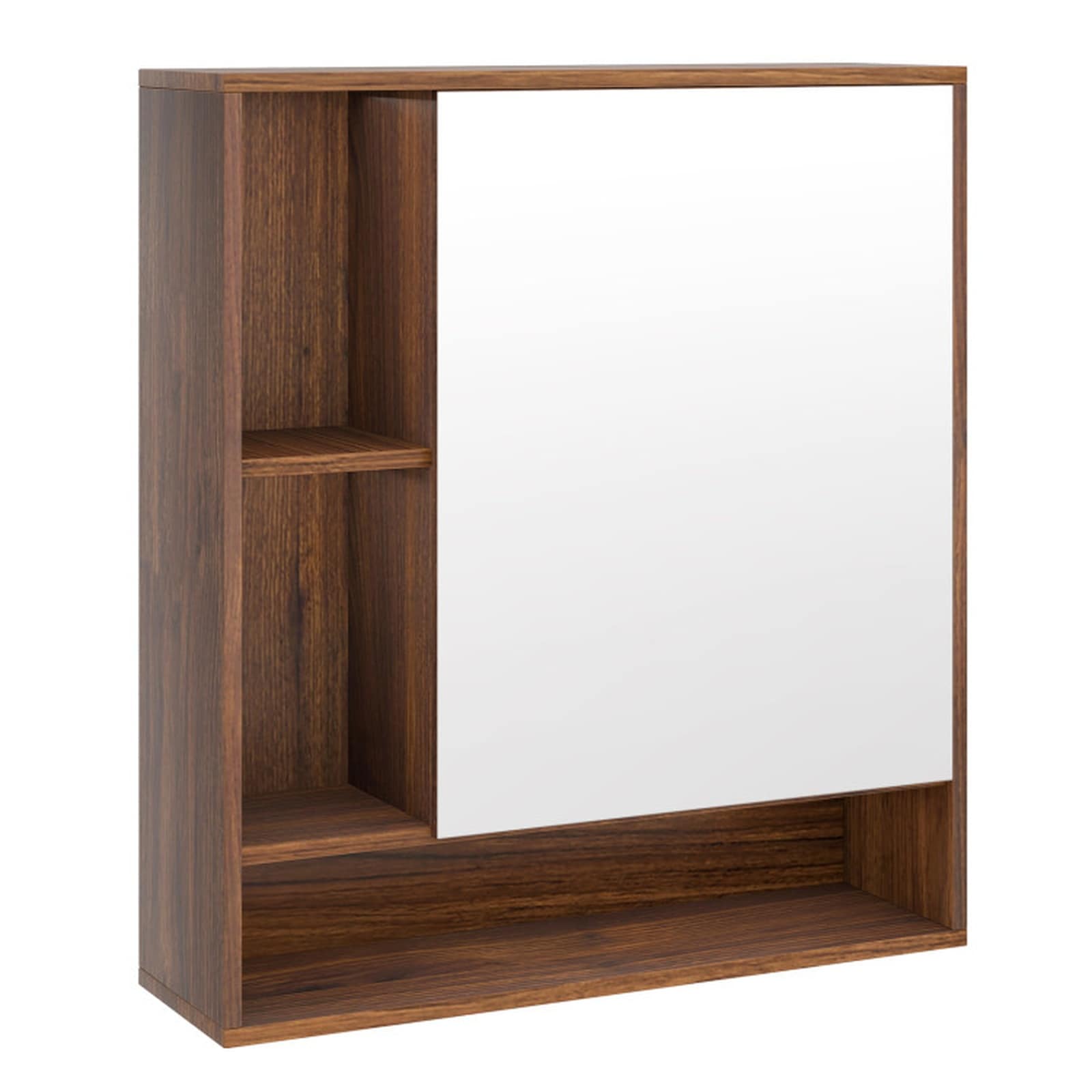 SUGIFT Wall Mounted Medicine Cabinet with Mirror Bathroom Storage Cabinet with 3-Position Adjustable Shelf and Open Compartment-Walnut