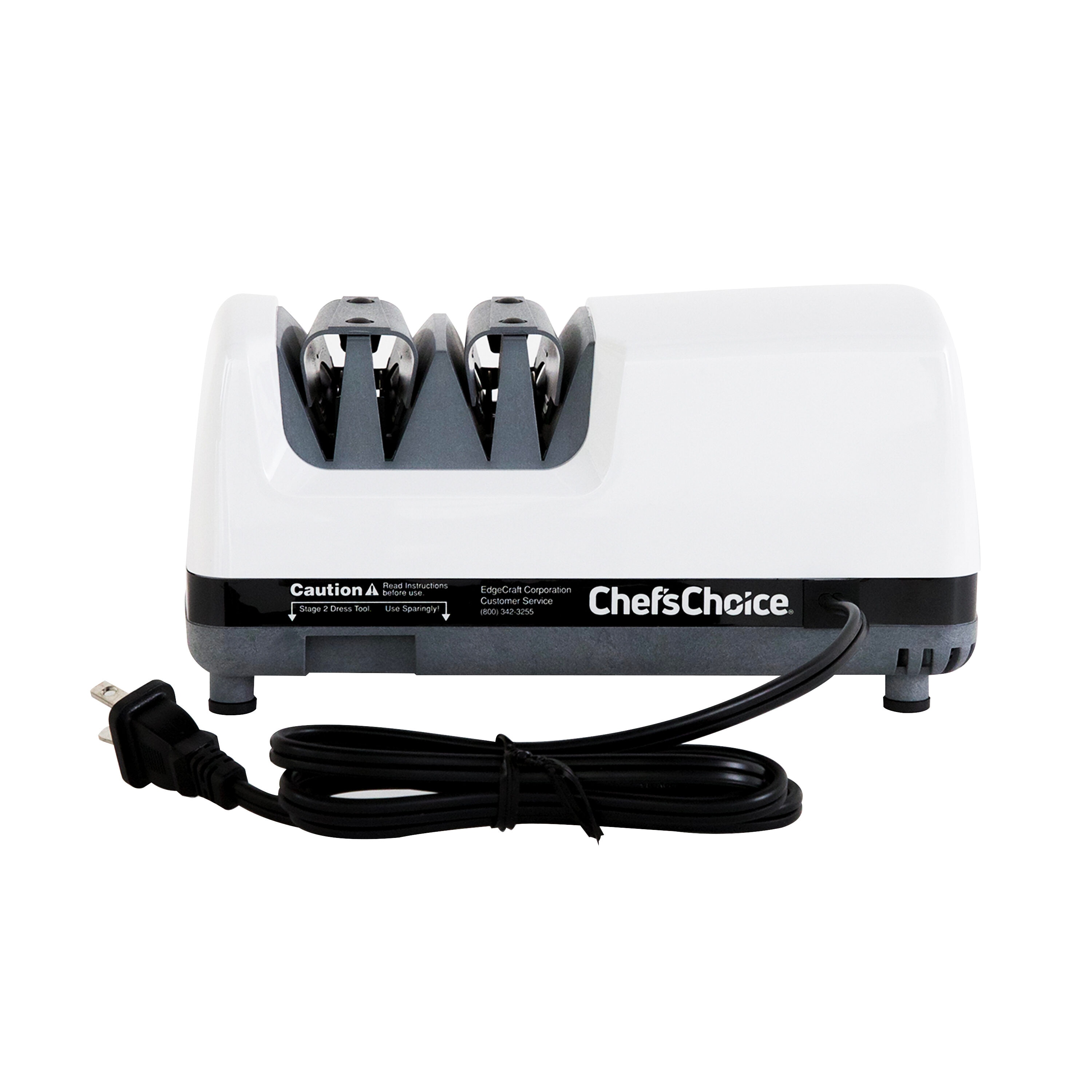 Keep your knives sharp and cutting like new with the Chef'sChoice Diamond  UltraHone Knife Sharpener. This compact professional electric 2-stage knife  sharpener sharpens both straight edge and serrated 20 degree class knives