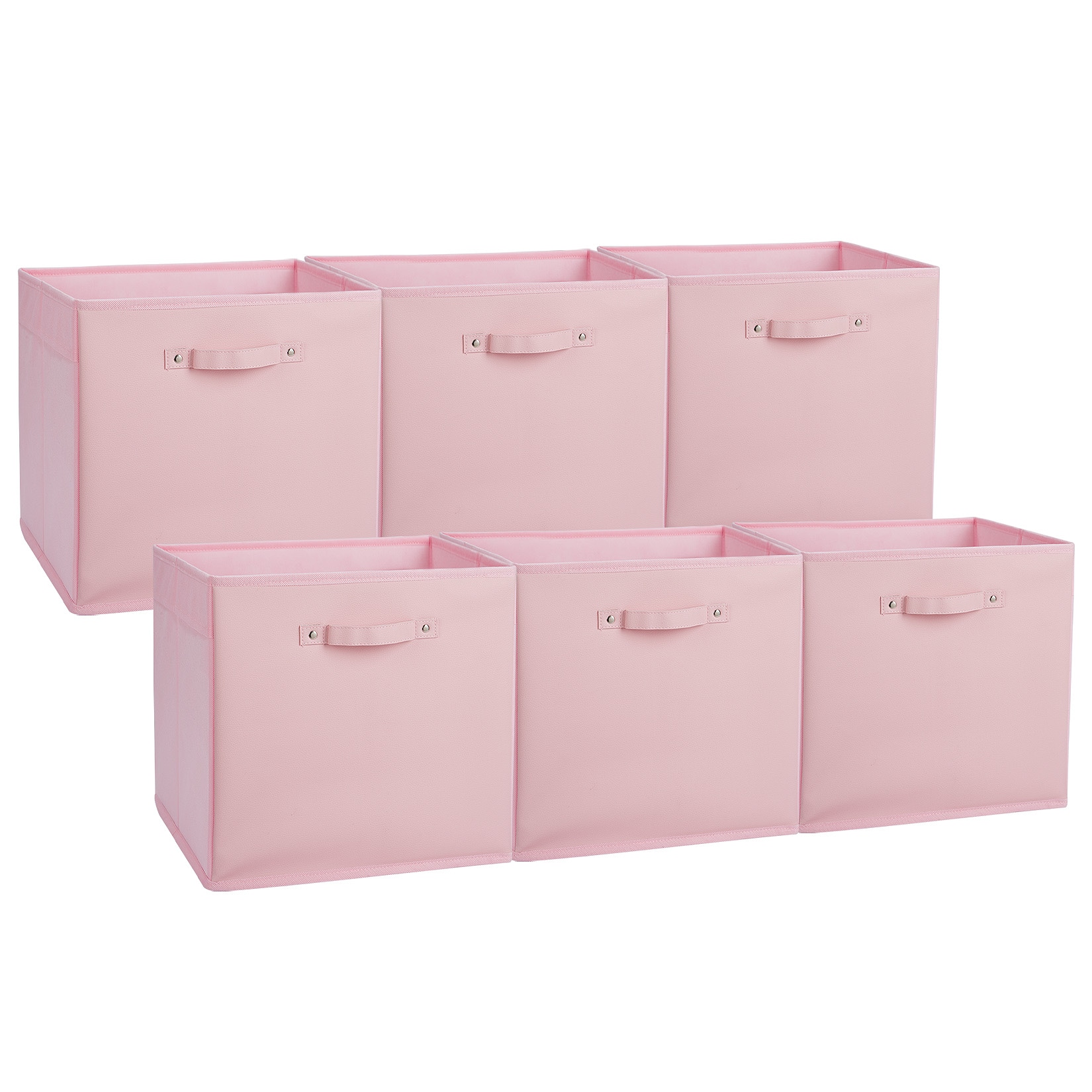 Garvee 6 Pack 13 Inch Fabric Storage Bins with Faux Leather Accents and Handles Pink Foldable Cube Organizer Baskets for Shelves Closet Clothes Toys and Blankets #BZZ-XICJFEETI8Y