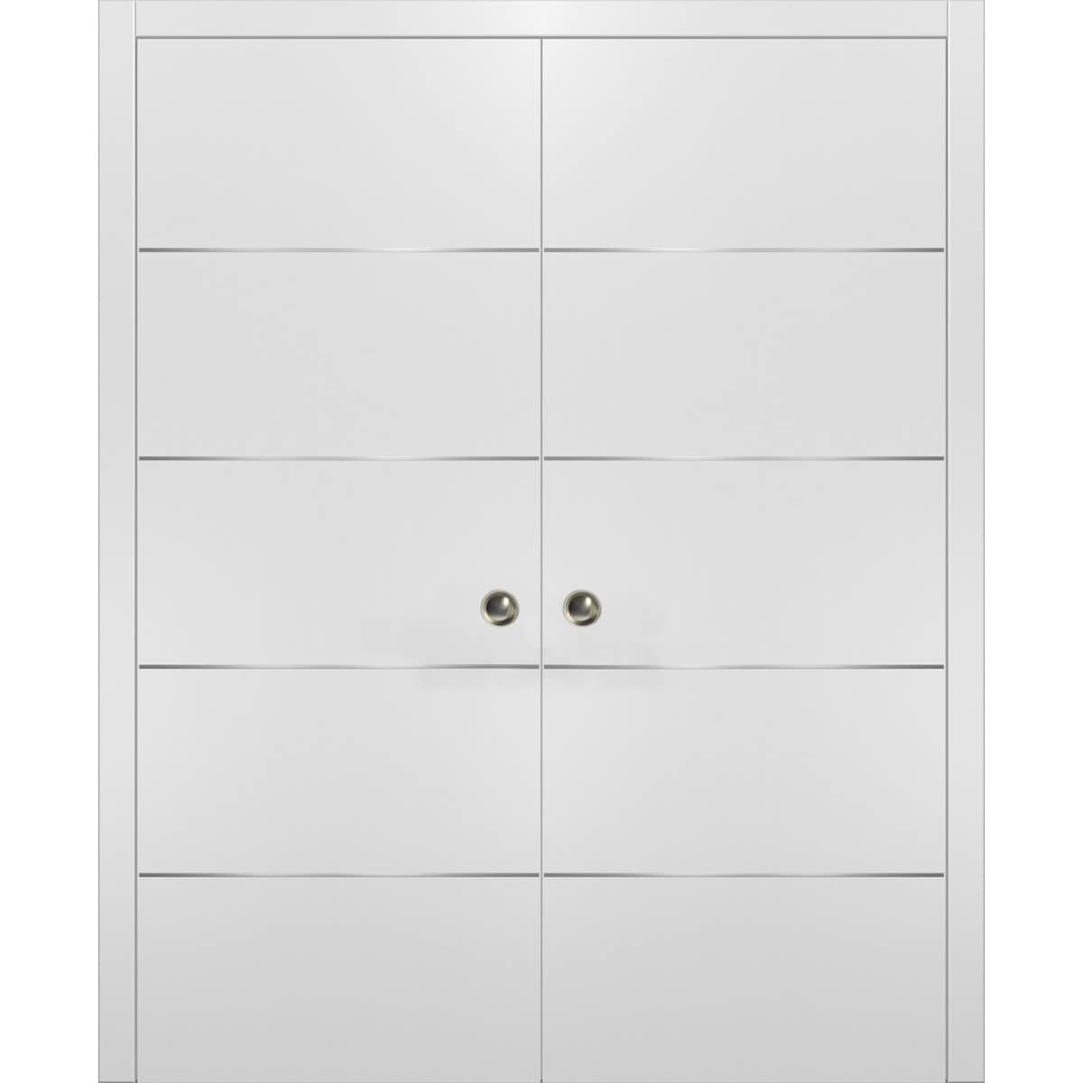 SARTODOORS Modern Double Pocket Doors - Planum 0020 White Silk - Kit Trims Rail Hardware - Solid Wood Interior Bedroom Sliding Closet Sturdy Door-36 x 80 (2x 18x80)