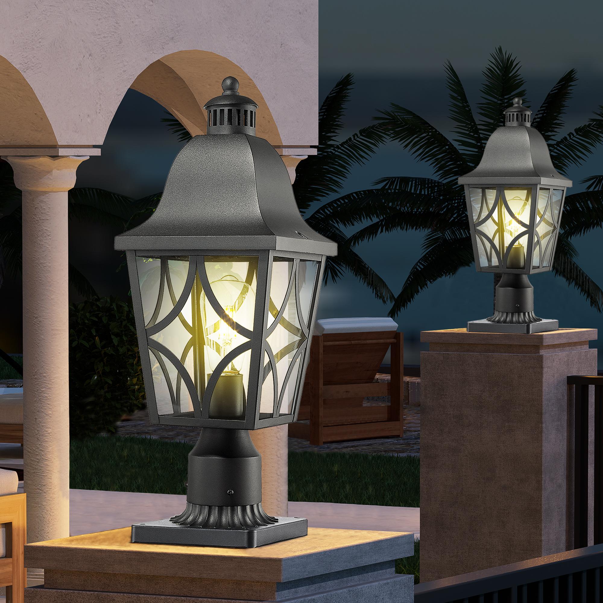 Bayfeve 2 Pack Black Aluminum Outdoor Post Lantern Waterproof Light with Clear Glass Shade (Bulb Not Included)