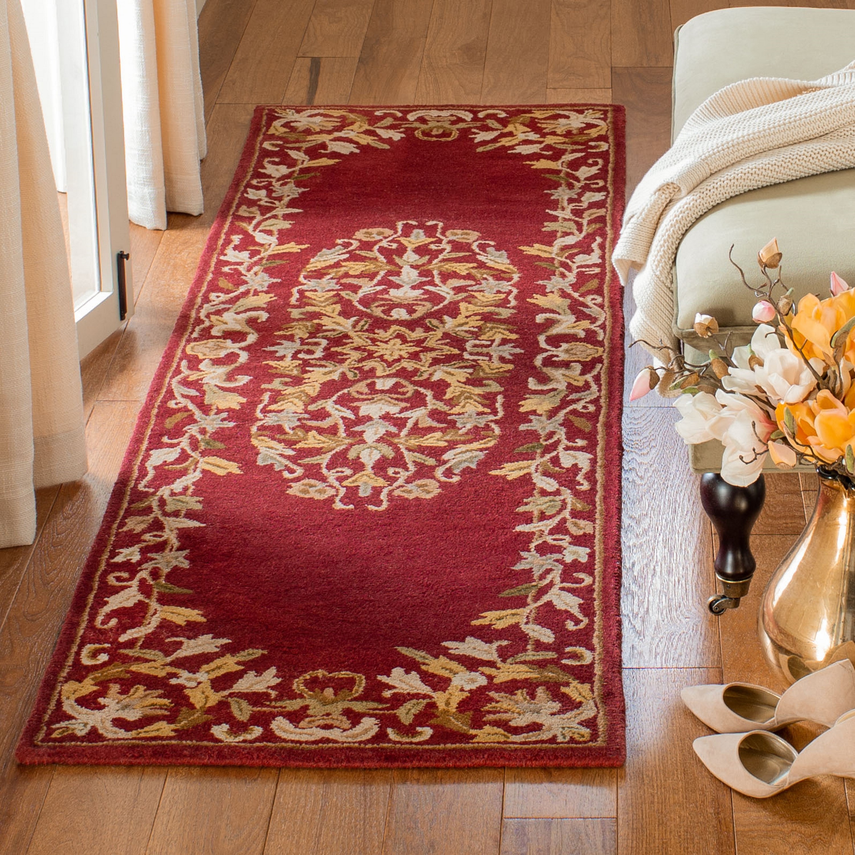 Safavieh HG640C-214 Heritage Kirari 2 x 14 (ft) Tufted Wool Red Rectangular Indoor Floral/Botanical Oriental Runner rug