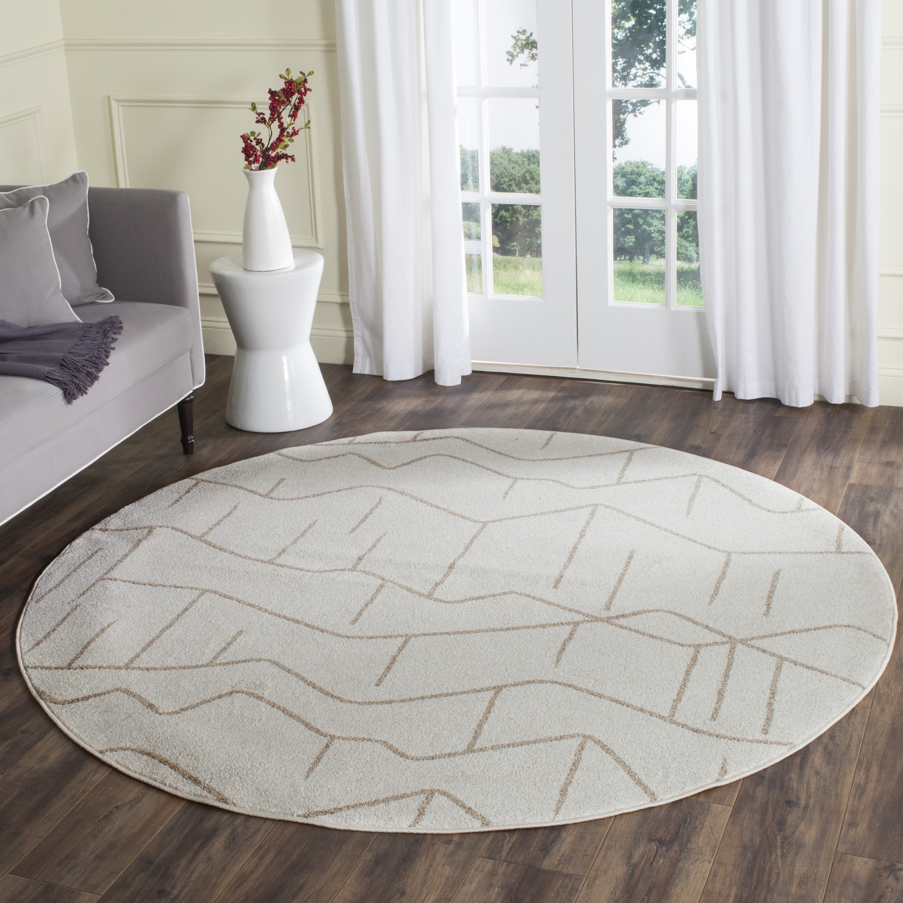Safavieh AMT429K-7R Amherst Bridgette 7 x 7 (ft) Loomed Synthetic Ivory/Gray Round Indoor/Outdoor Abstract Area rug