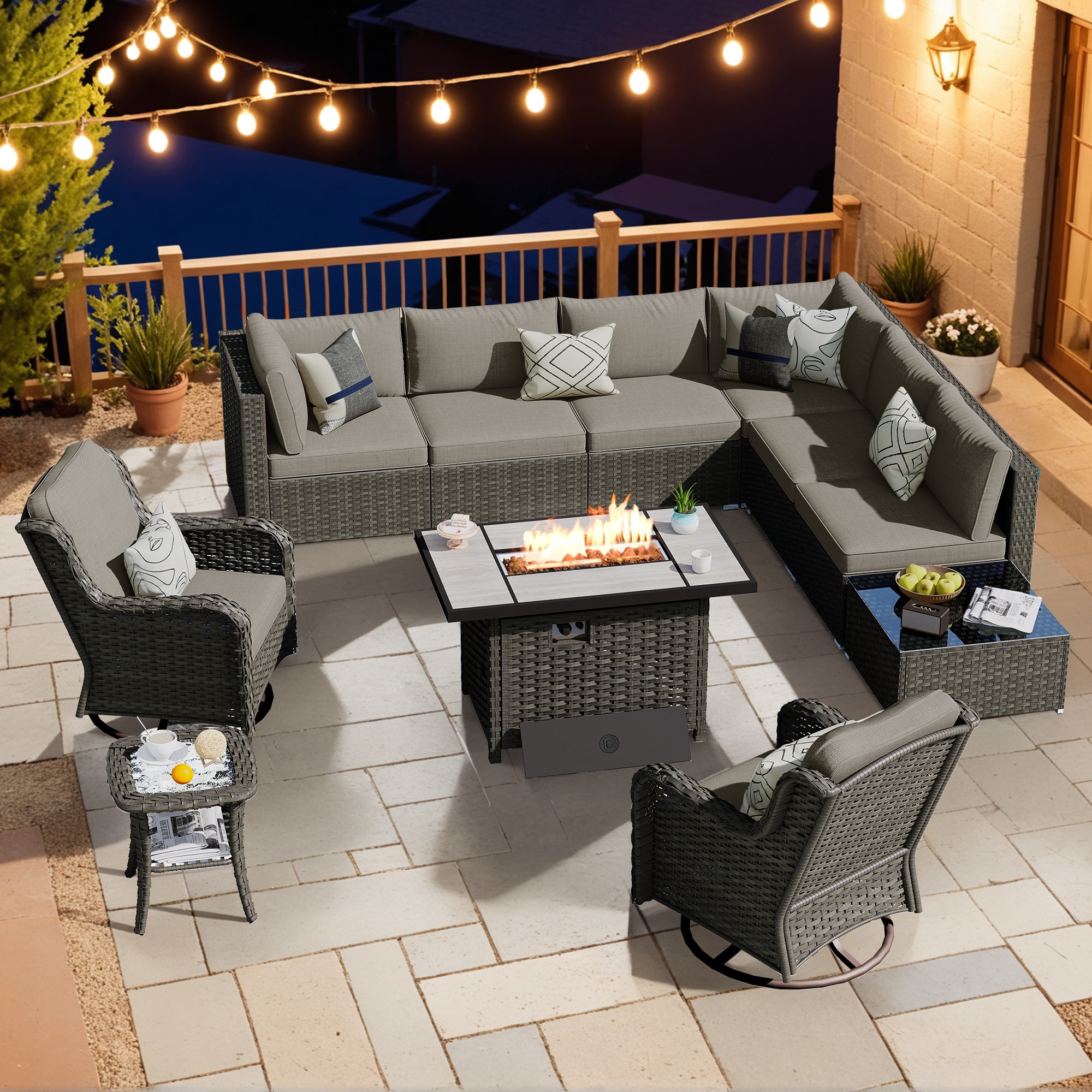 XIZZI XIHOP20L6CFP Sunrise 11 -Piece Rattan Patio Sofa Conversation Set with Dark Gray Cushions