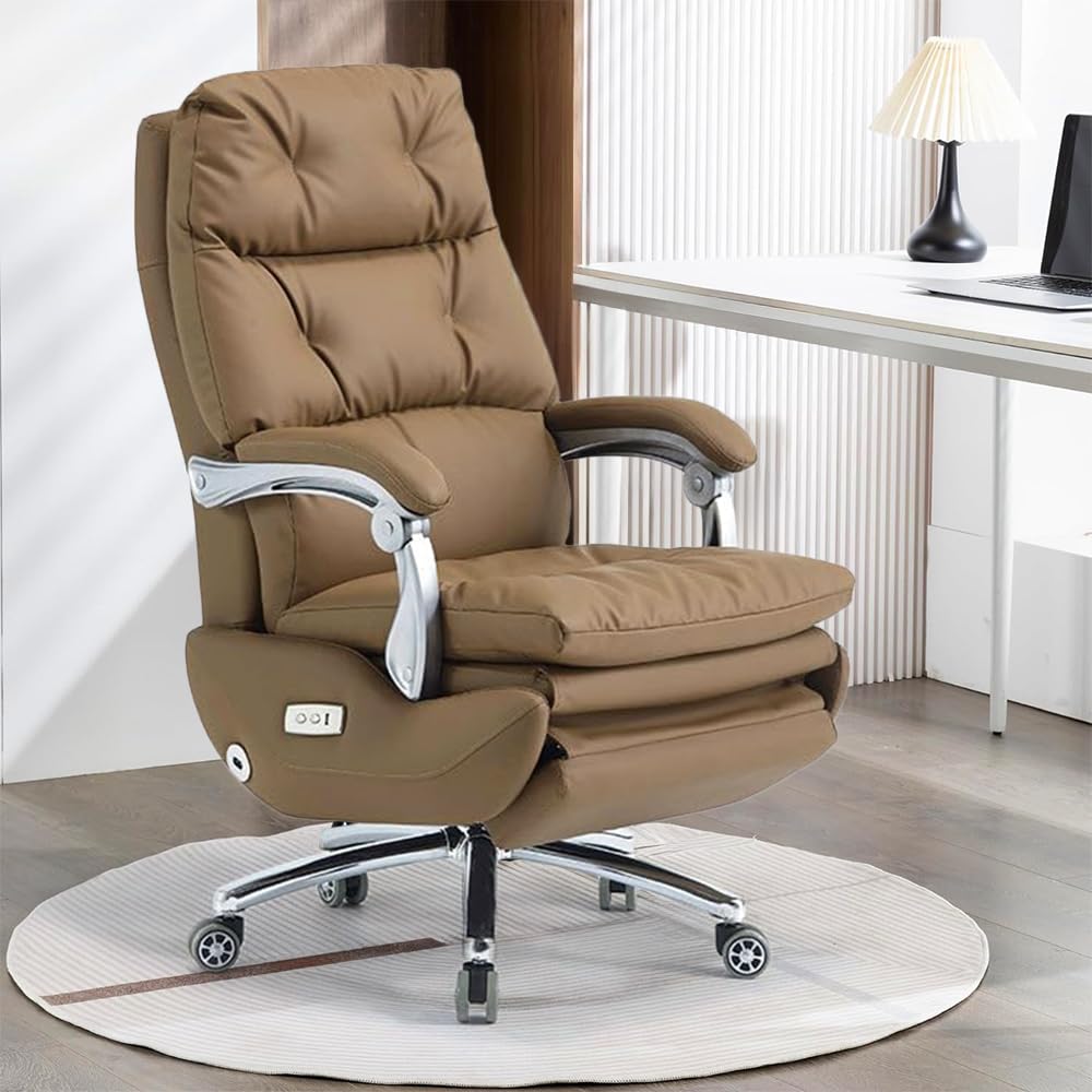 LTMATE LSGF03A014ES07 Brown Leather Upholstered Swivel Powered Reclining Zero Gravity Recliner with Lift Assistance