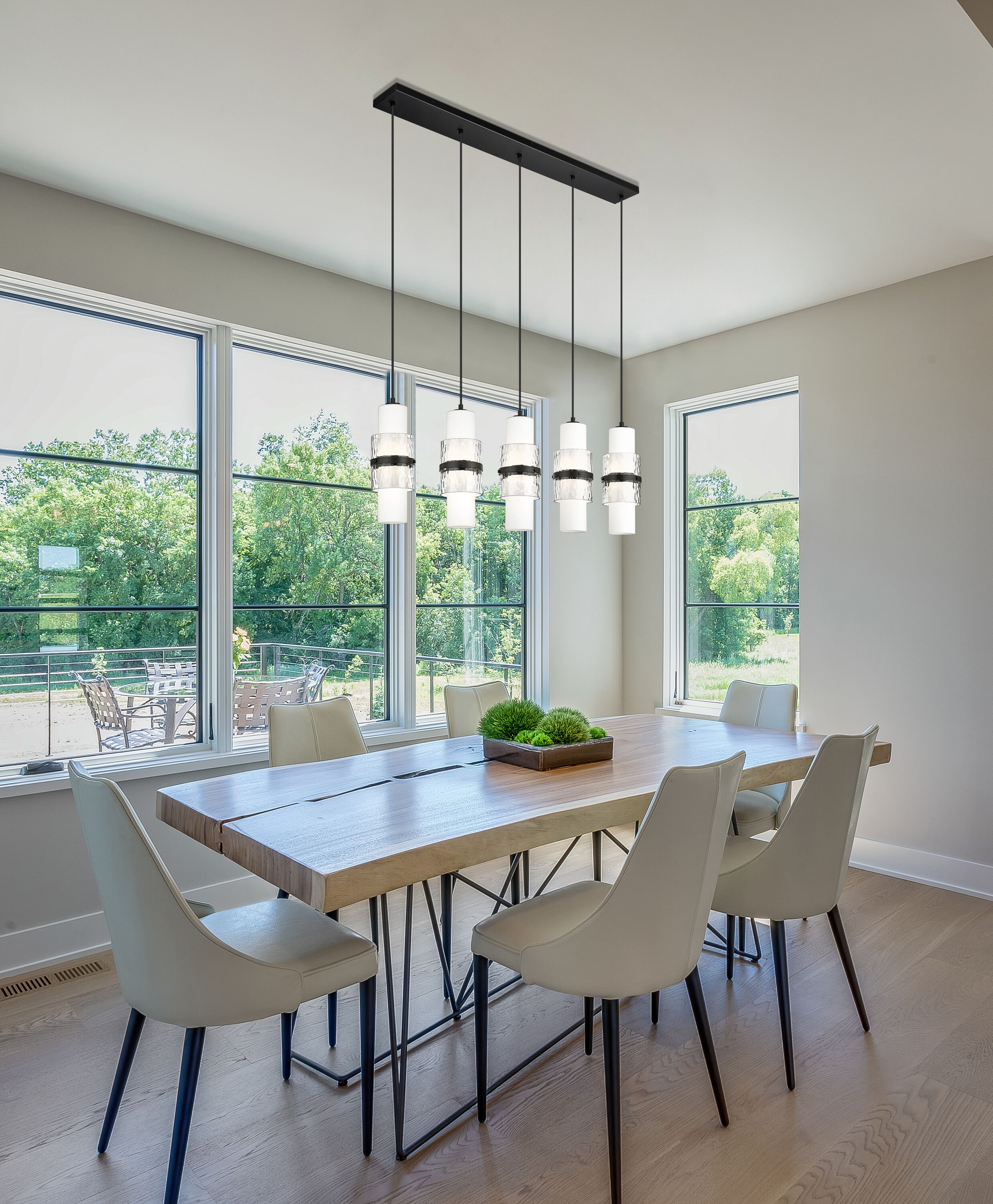 Cayden Matte Black 5-Light Linear Chandelier with Glass Shades