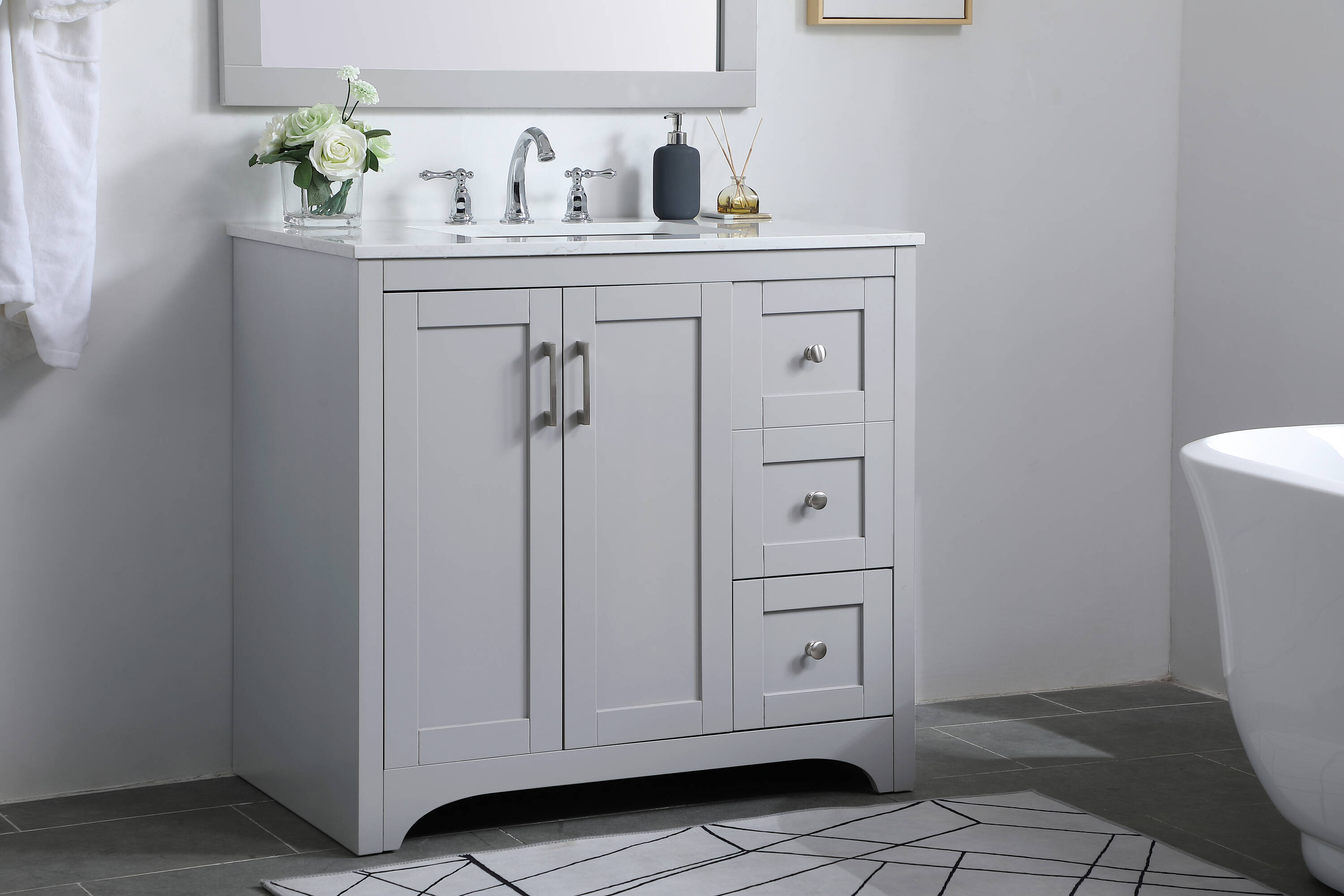 Gray 36" Single Bathroom Vanity with Quartz Top