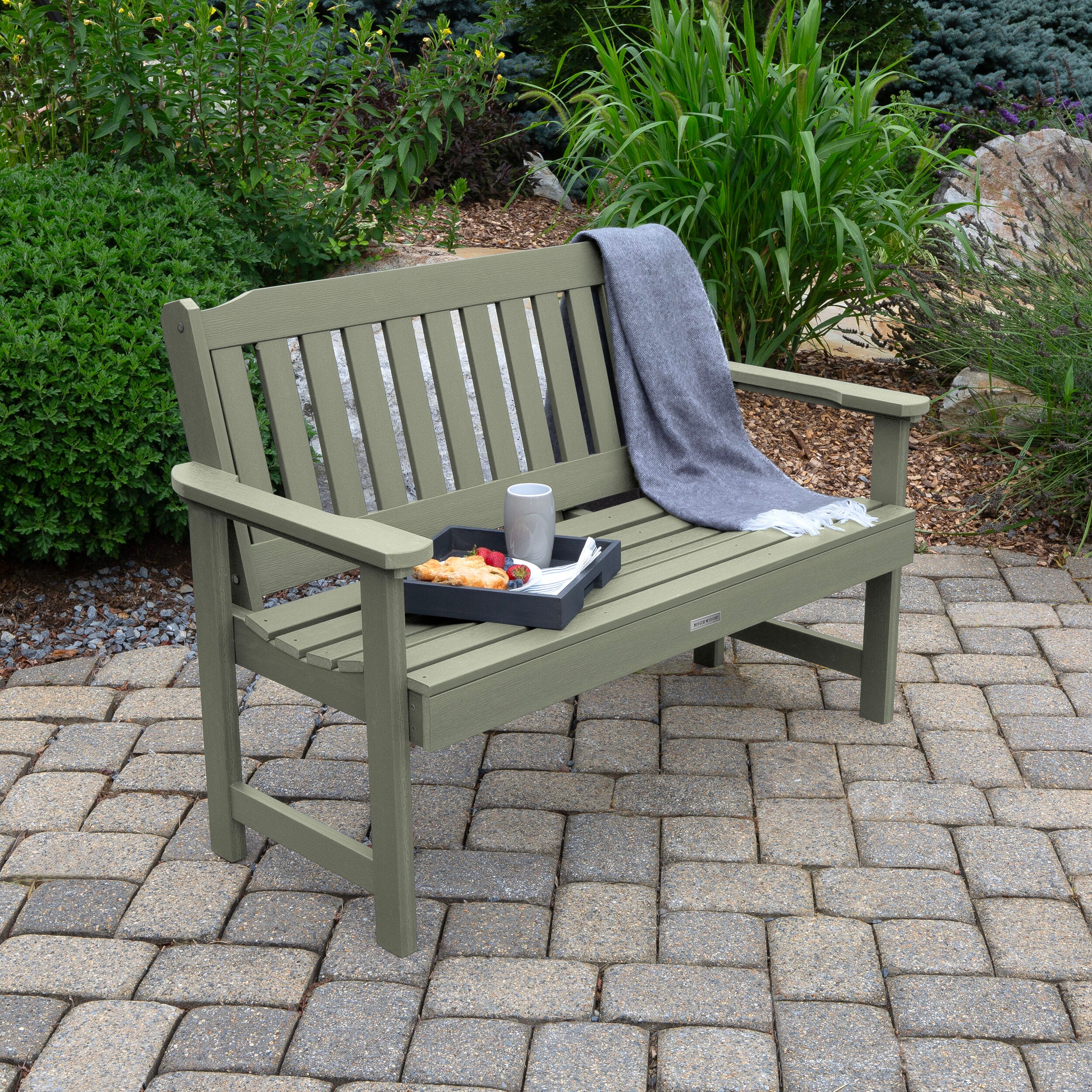 highwood AD-BENW2-EUC Lehigh 50.1-in W x 34.7-in H Eucalyptus Plastic Garden Bench
