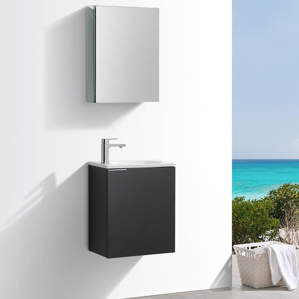 Fresca FVN8003BW Valencia 20-in Black Single sink Floating Bathroom Vanity with White Acrylic Top