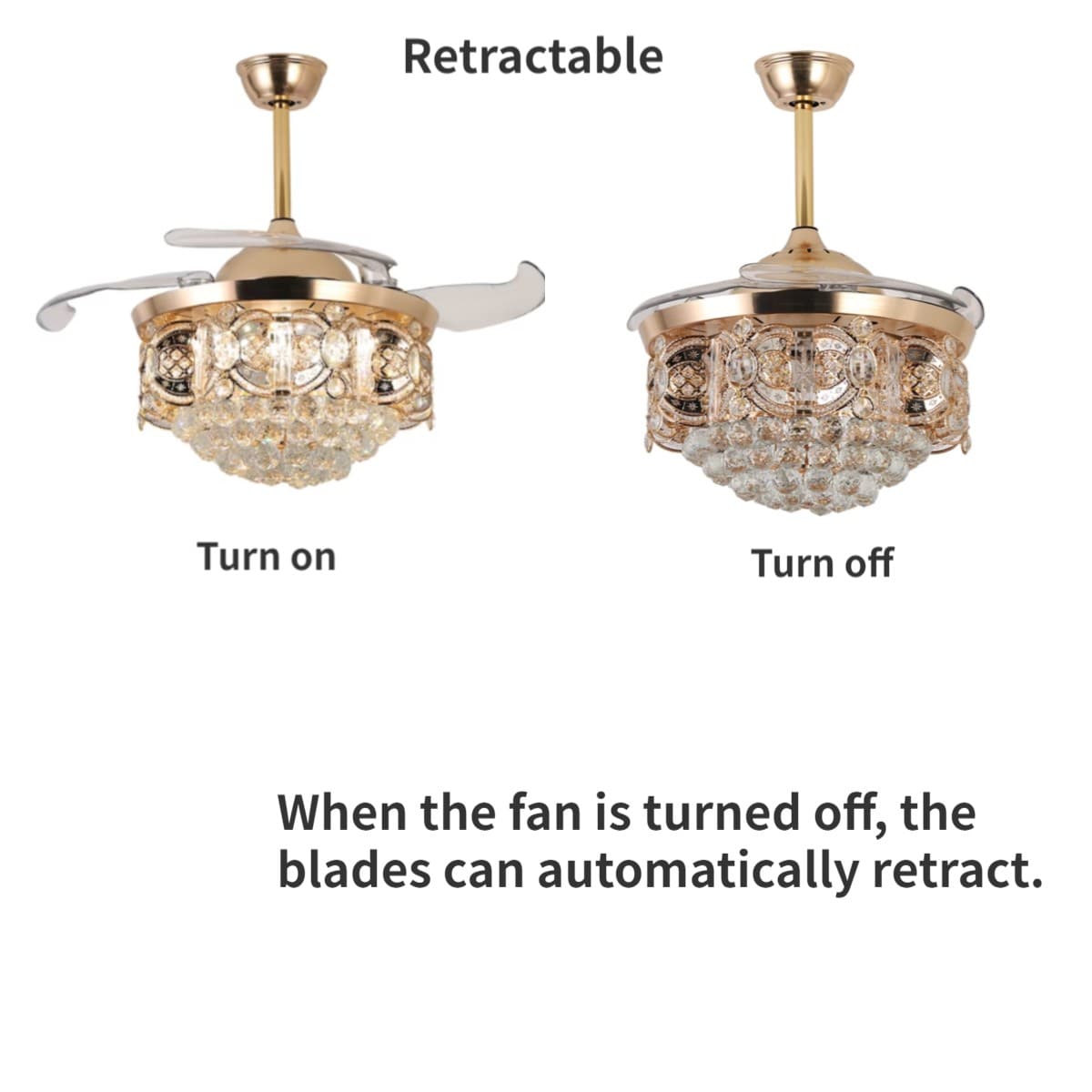 Gold Crystal 42'' Retractable Blade Ceiling Fan with Remote