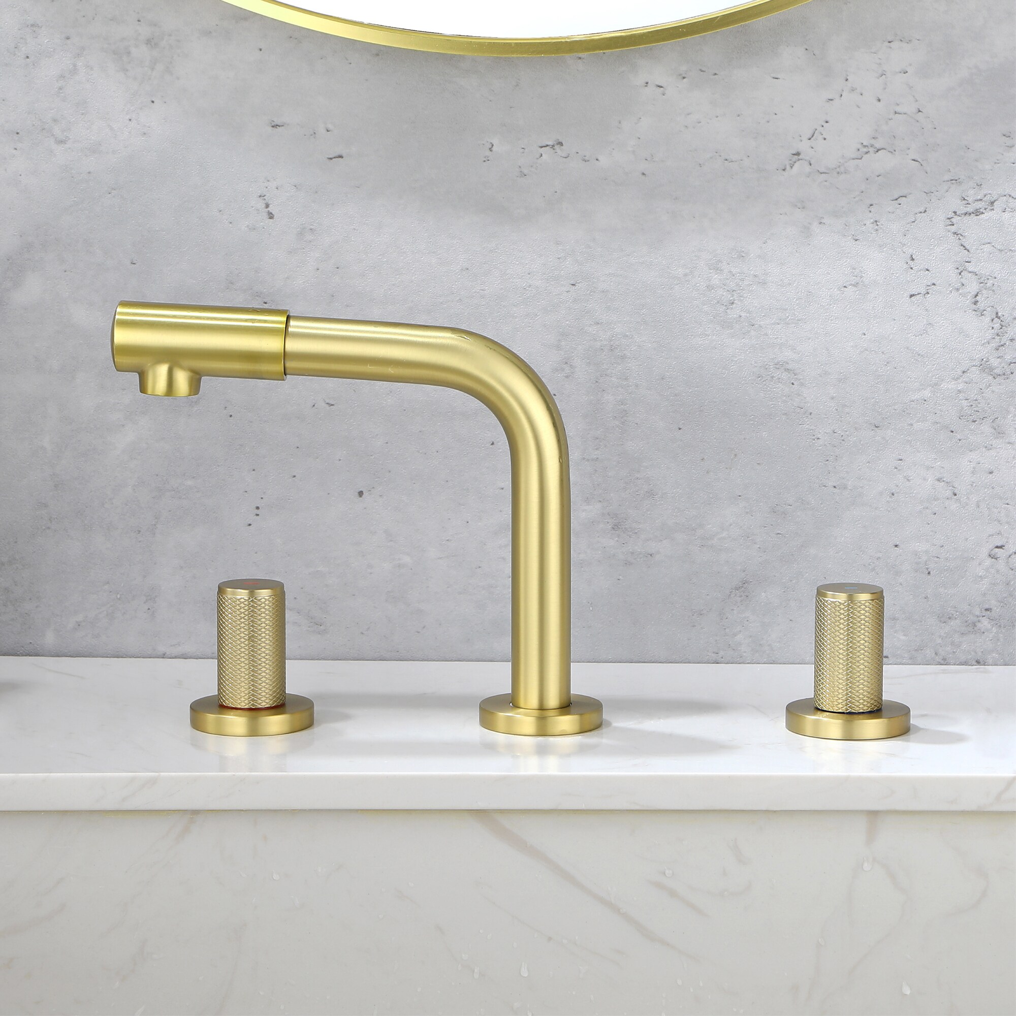 Dimakai 3 Hole Brushed Gold Bathroom Faucet with Dual Swivel Spout and ...