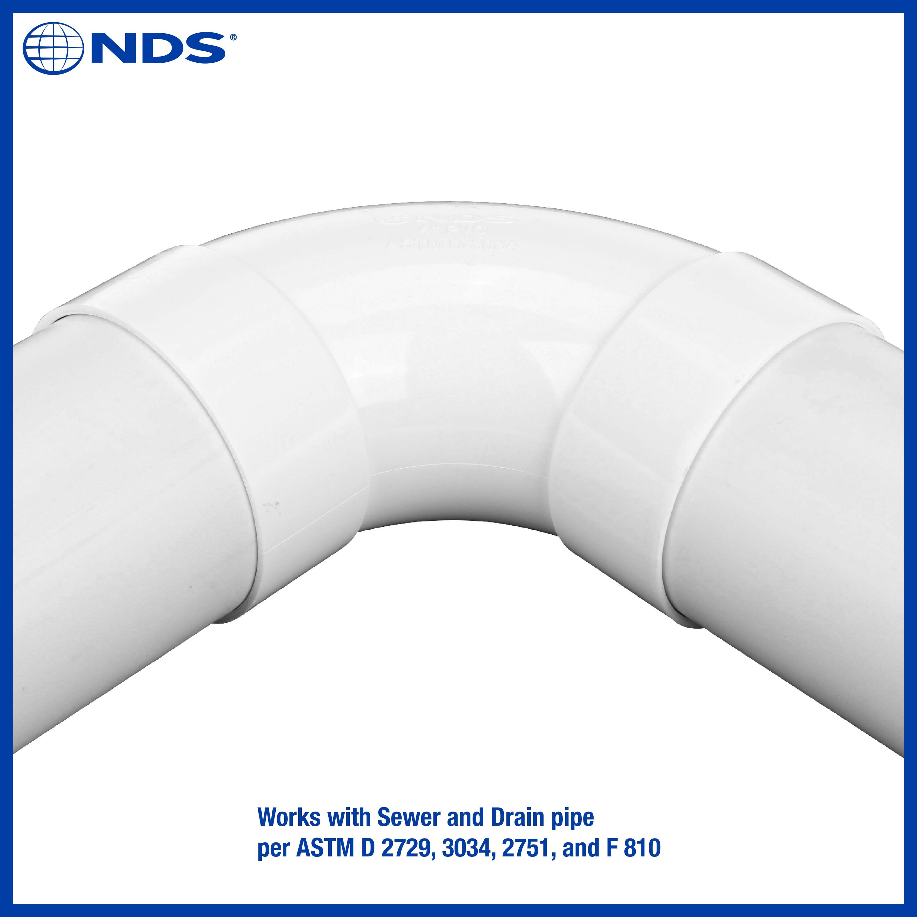 NDS PVC Sewer and Drain 90 Degree Long-Turn Elbow, 4 in. Hub X Hub 41P0 ...