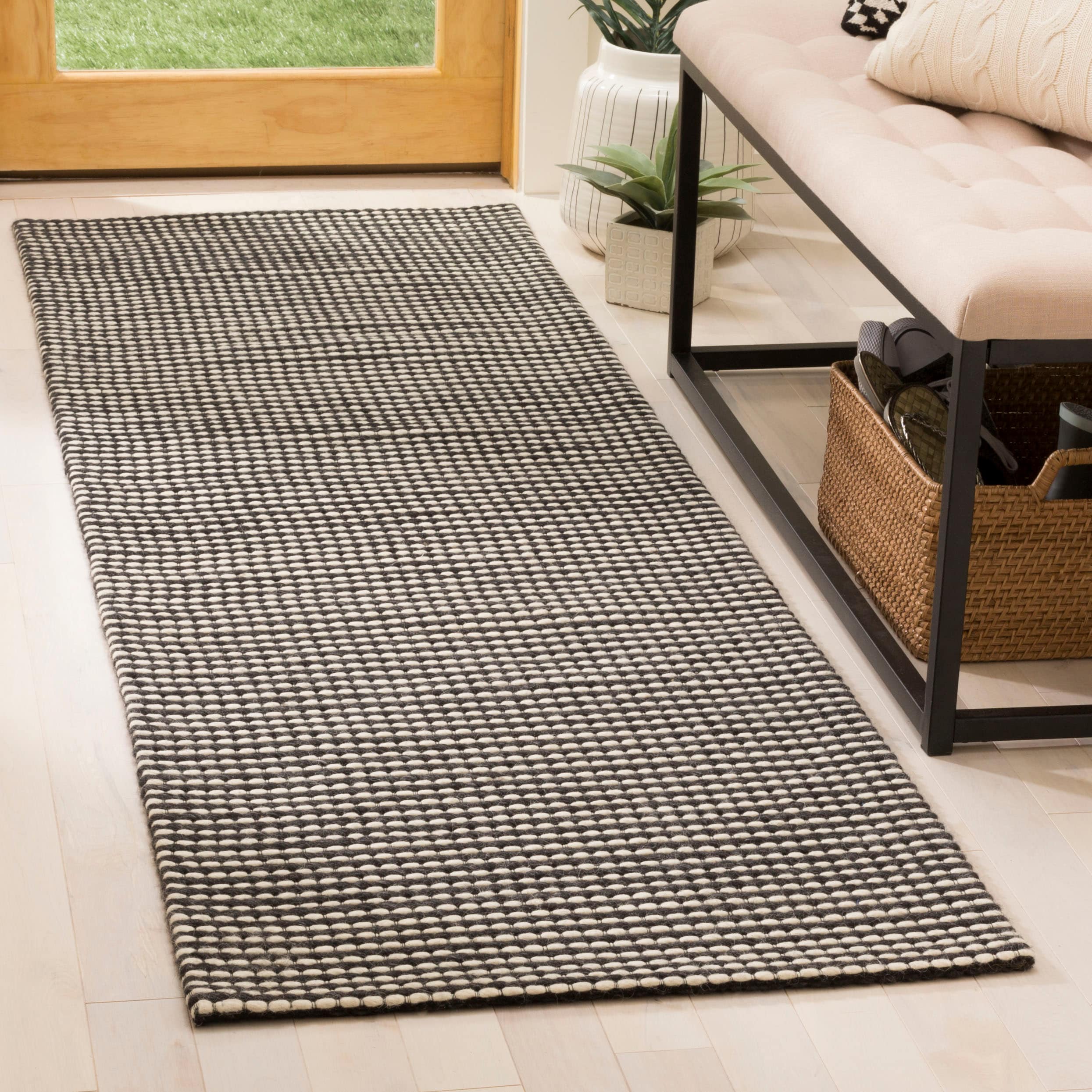 Safavieh NAT801E-212 Natura 2 x 12 (ft) Wool Ivory/Black Rectangular Indoor Abstract Coastal Runner rug