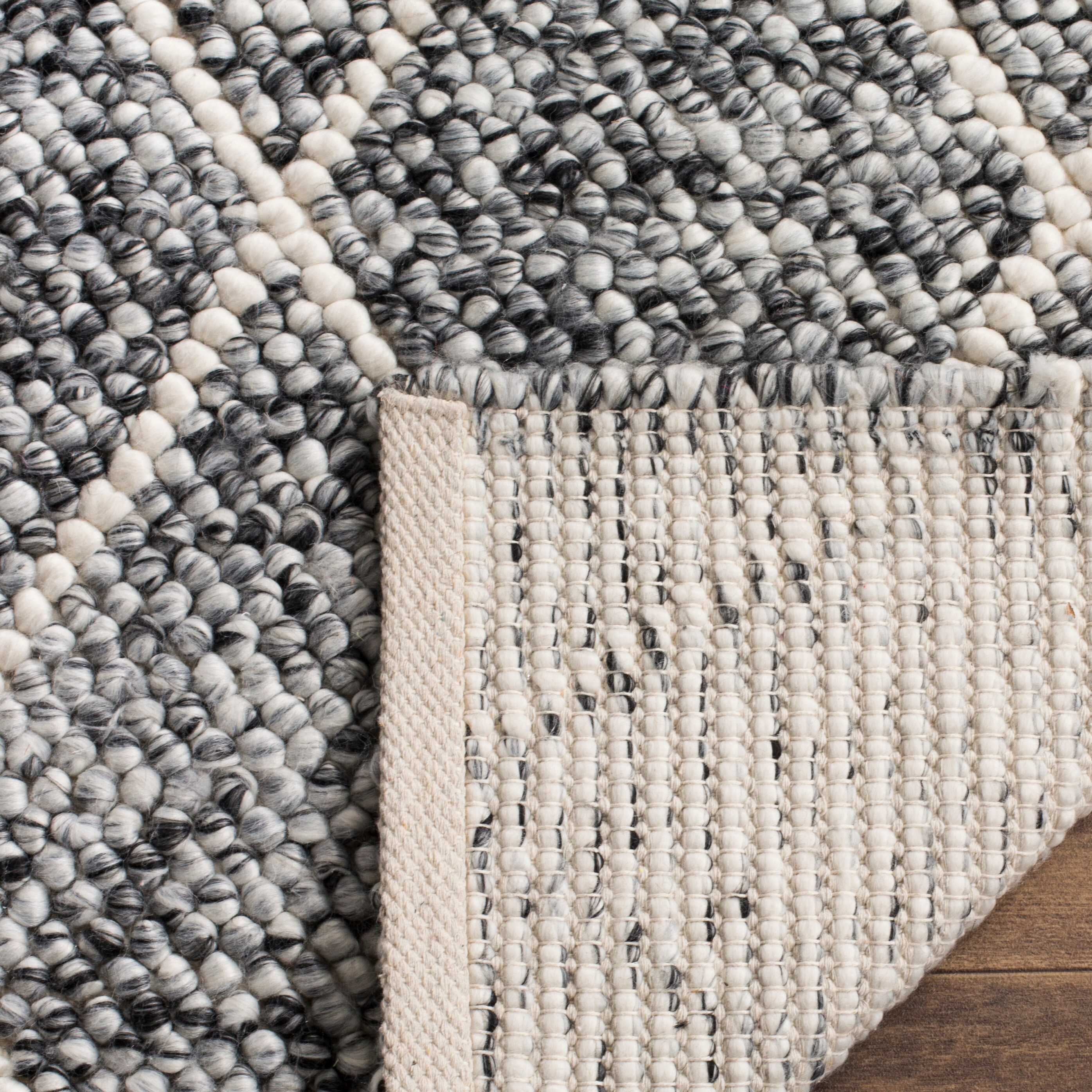 Ivory and Black Hand-Tufted Wool Square Area Rug