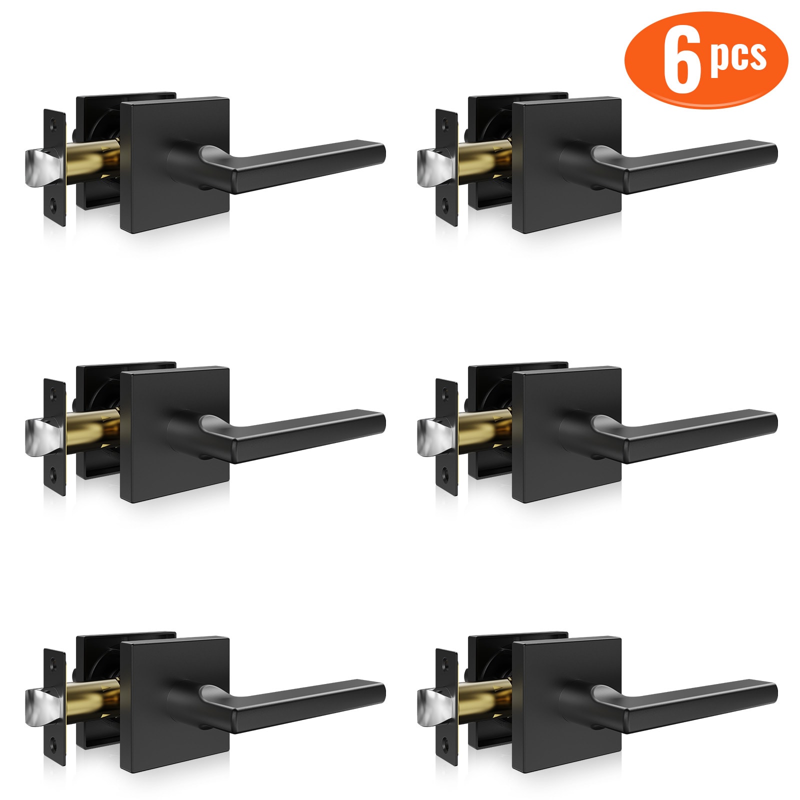 VEVOR FXTDMBS6G000M8KL3V0 Reversible Lever Passage Door Handle 6 Pack Matte Black Interior Hall/Closet Privacy Door Handle Combo pack