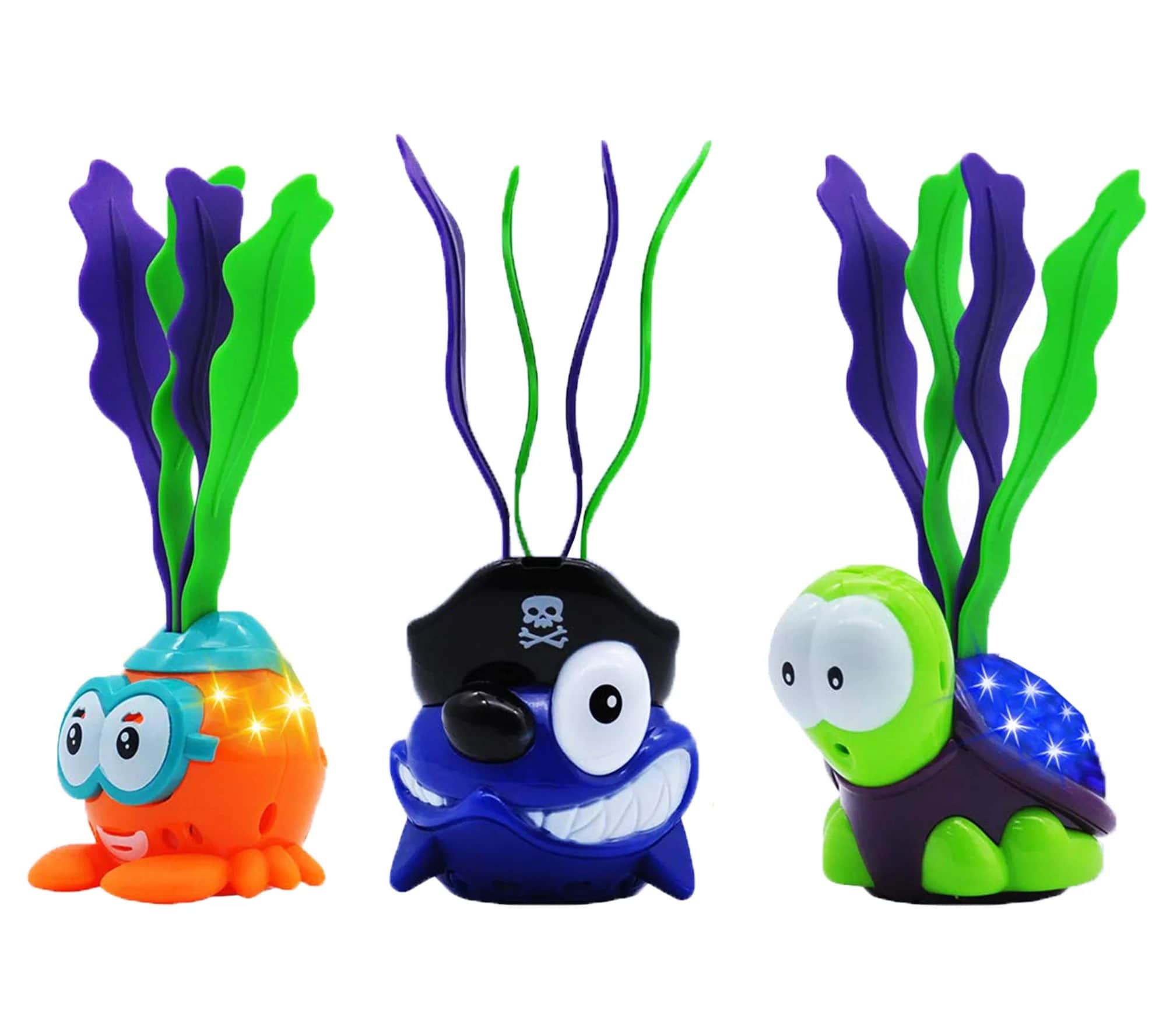Joyfy 40056 3 -Pack 3 Pack Light-up Diving Pool Toys Set, Turtle Shark Seaweed Multicolor Swimming pool dive flags