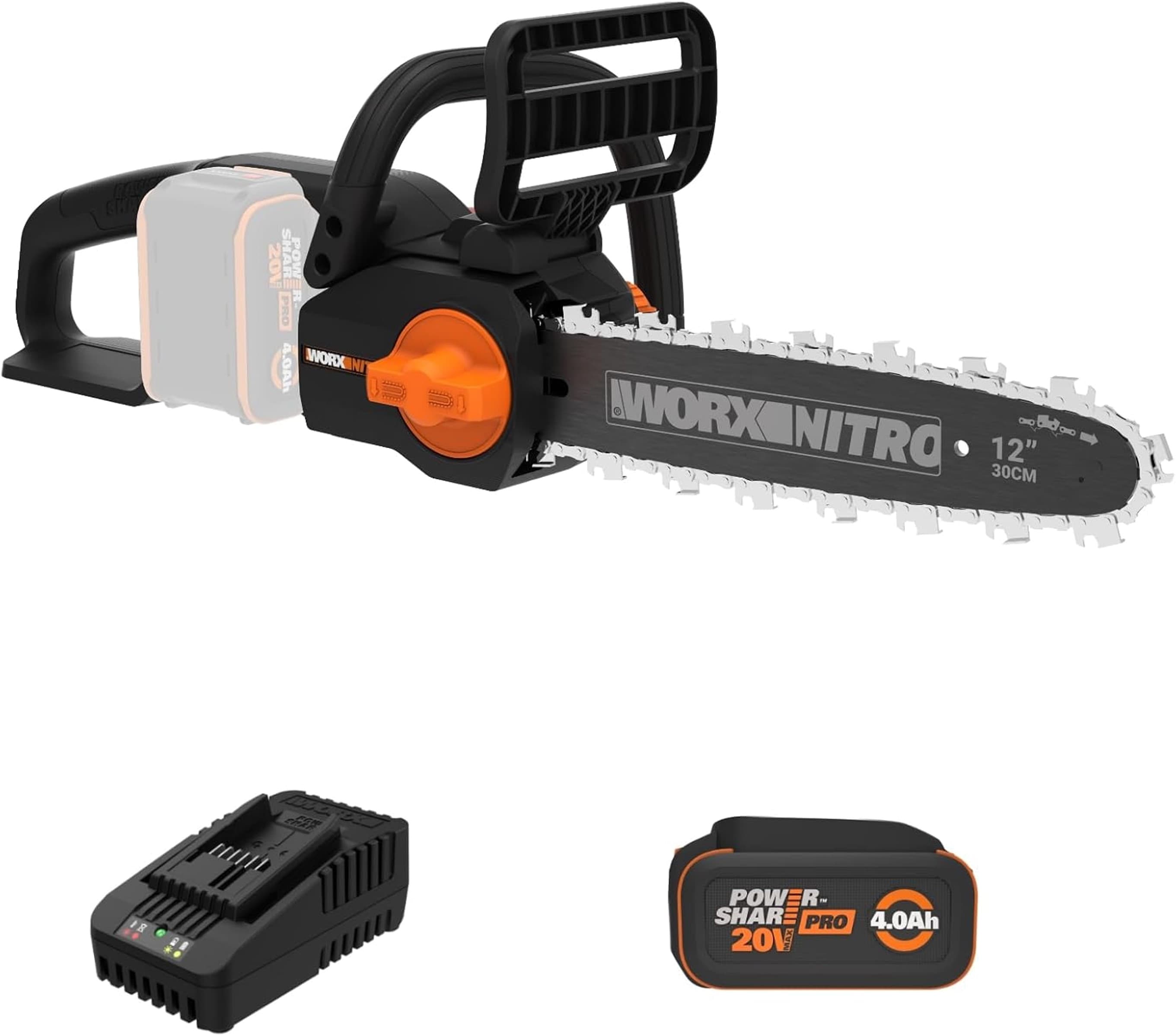 WORX WG350 20-volt 12-in Battery 4 Ah Chainsaw Battery Included Charger Included
