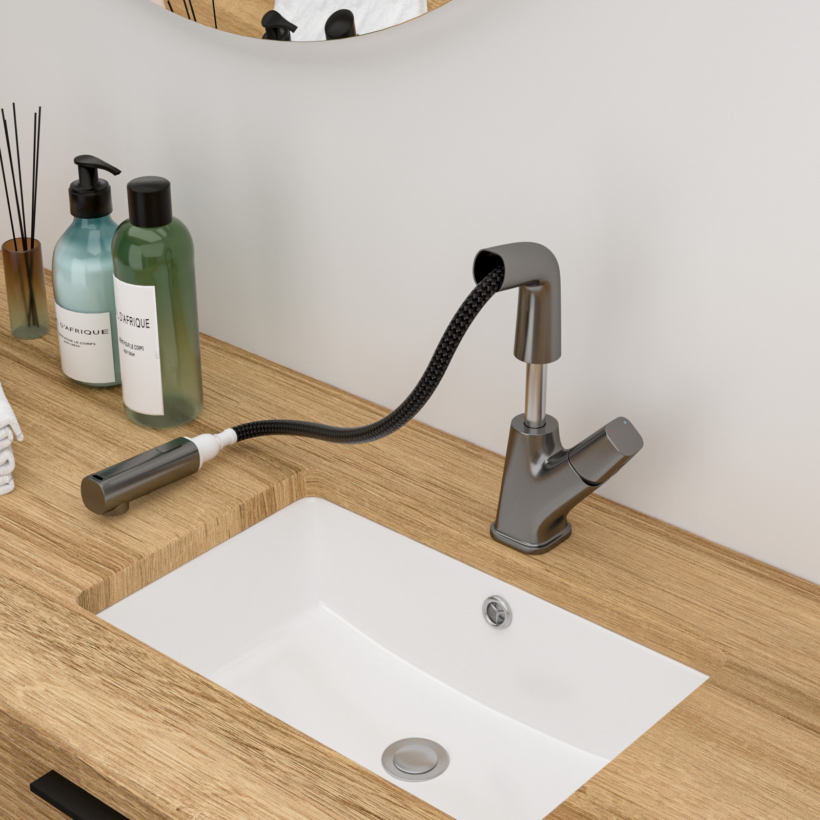 LOVMOR - Gunmetal Black 1 Hole Single Hole 1-handle 360 Degree Swivel Bathroom Sink Faucet with ...