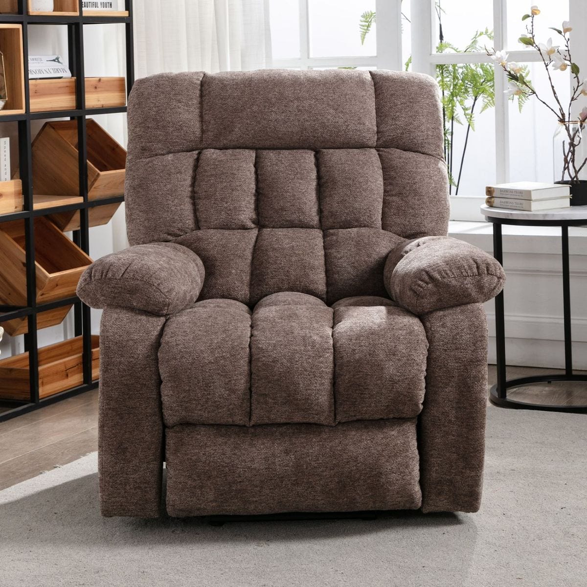 JASMODER W501S00005 Taupe Upholstered Tufted Recliner with Lift Assistance
