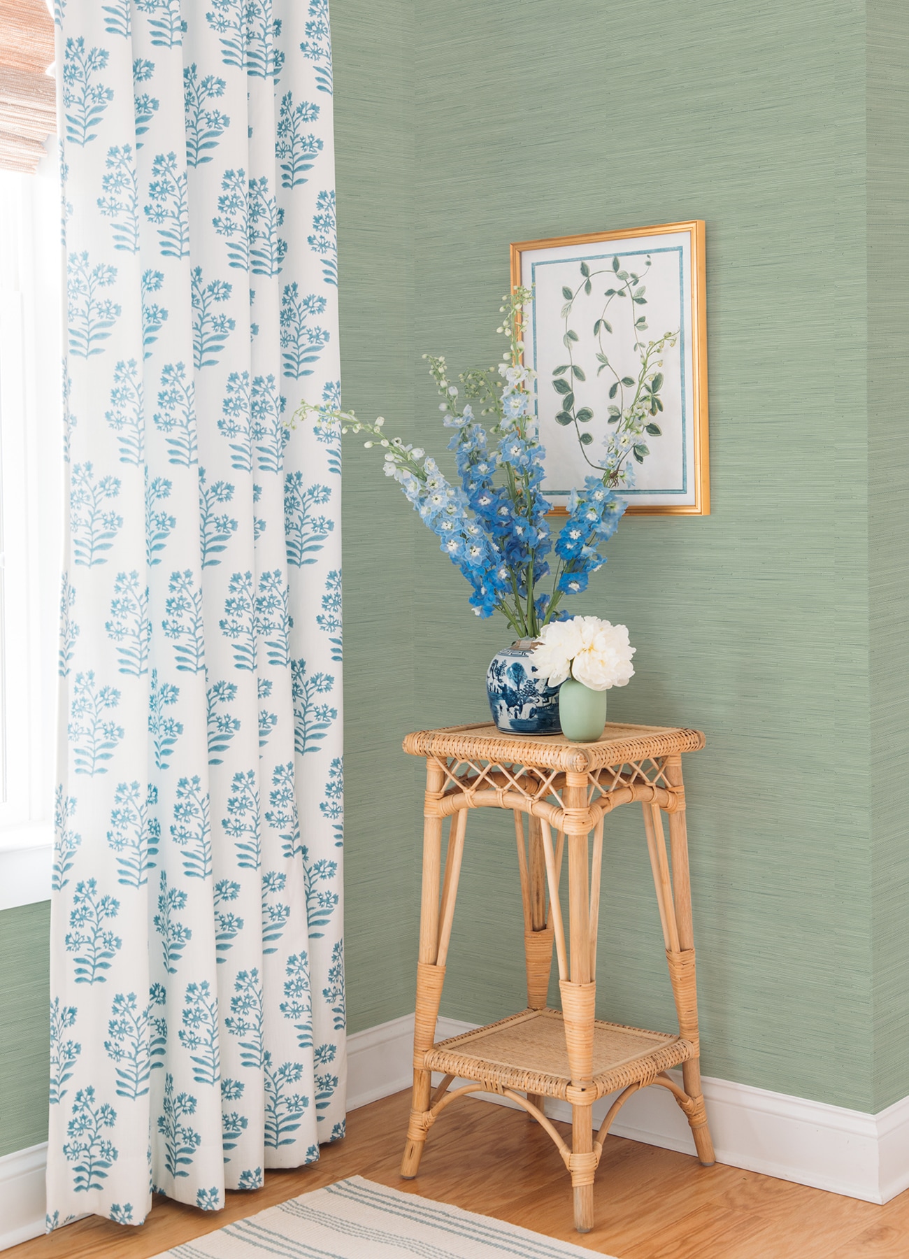 Sage Green 3D Grasscloth Peel and Stick Wallpaper