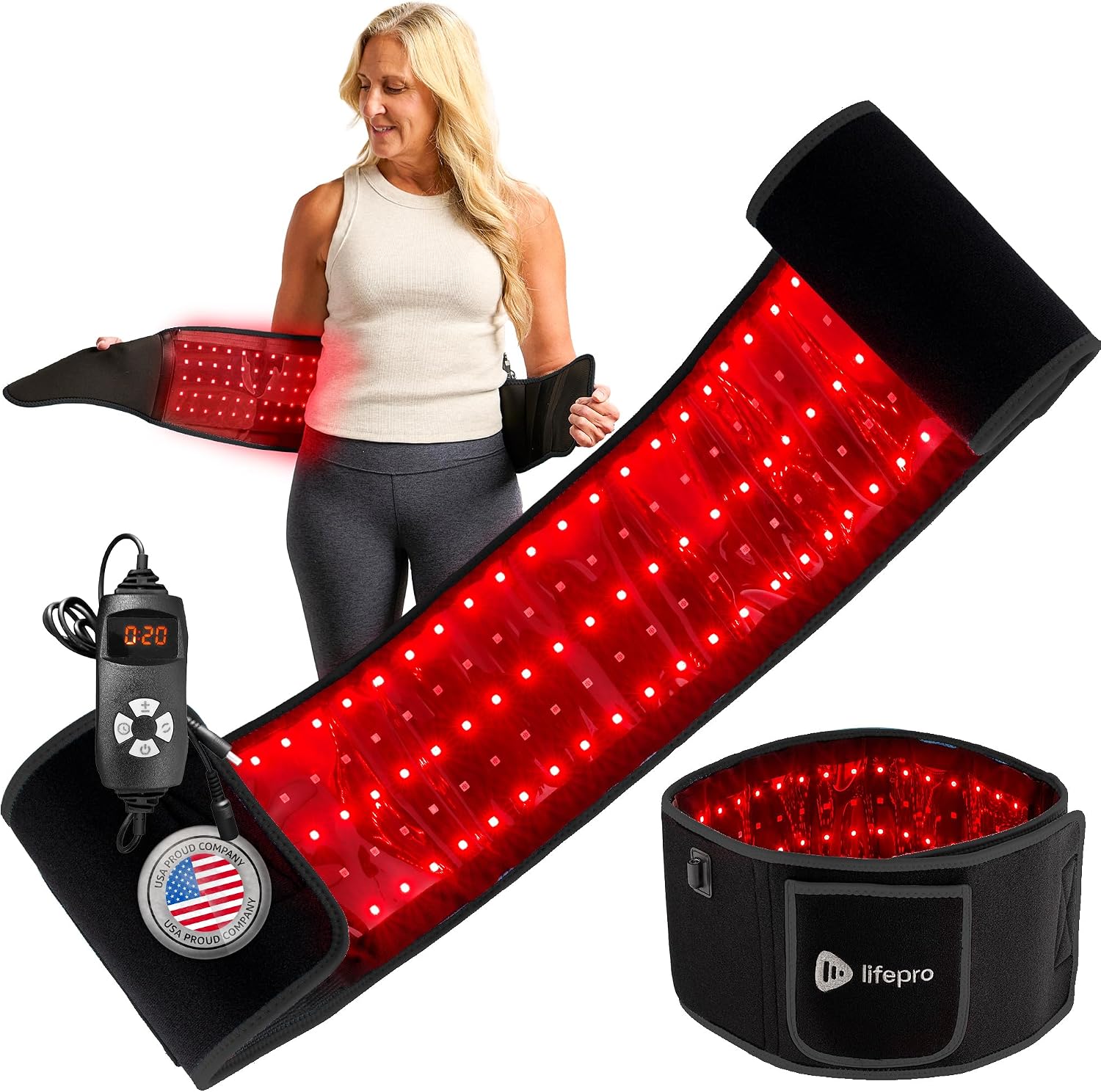 Lifepro AllevaRed Light Therapy Belt 660nm and 850nm Infrared Pad with 10Hz Pulse Mode and Size Extension for Back Hip and Shoulder Pain Relief Flexible LED Heat Wrap for Home Recovery