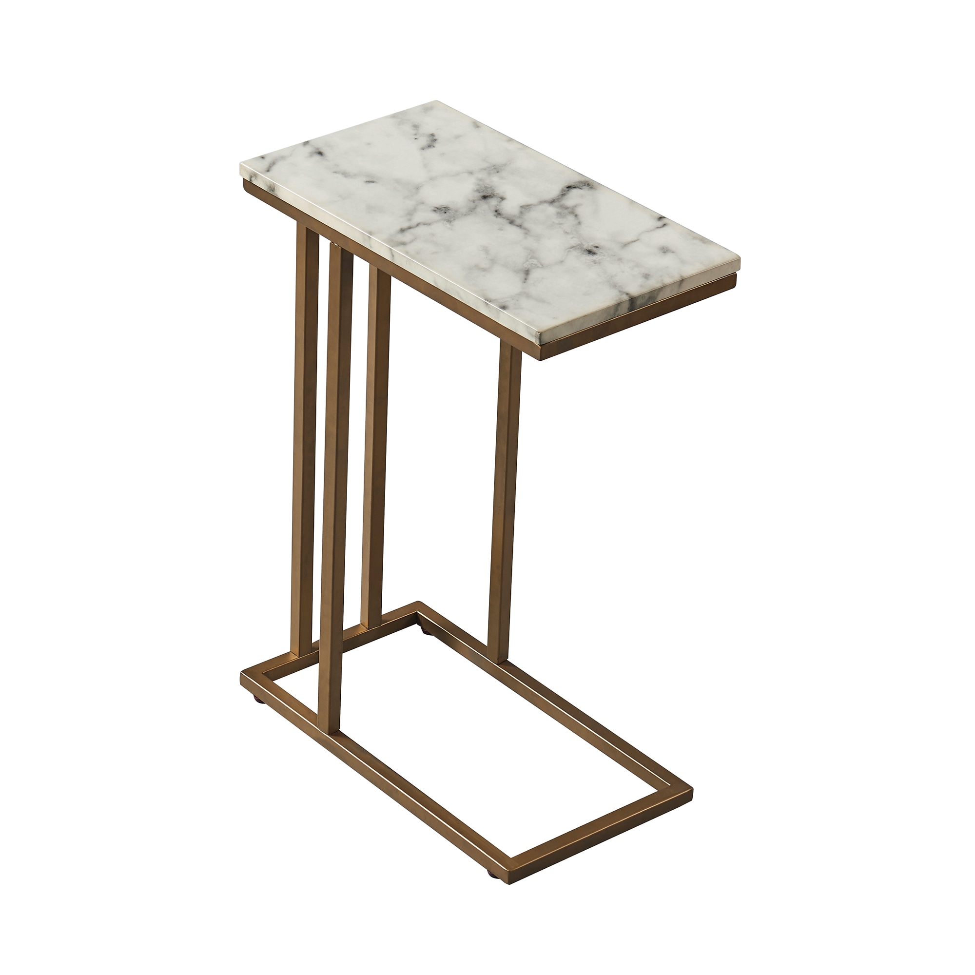 Modern Faux Marble and Brass C-Shaped Side Table