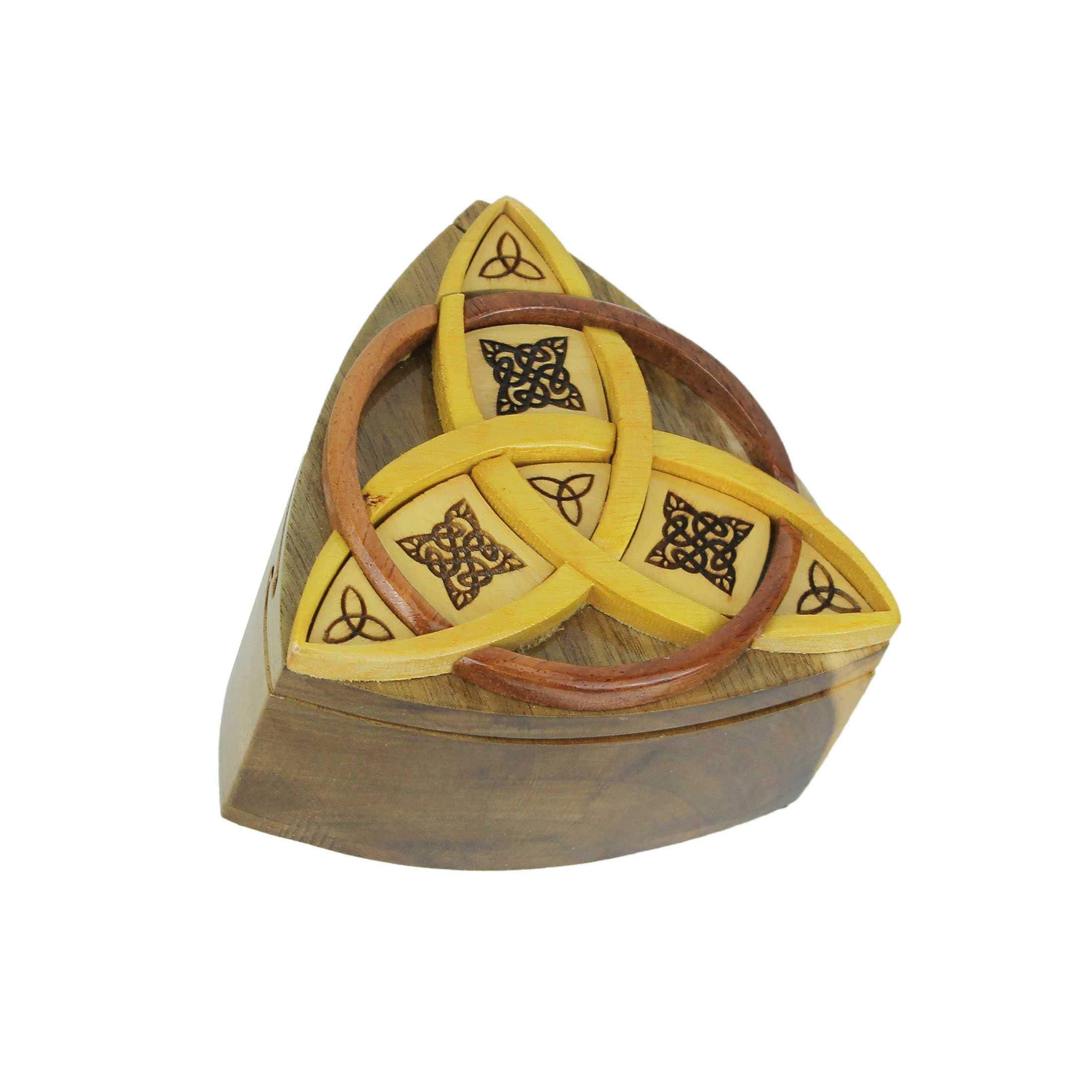 Zeckos WD-HC147 Triquetra Celtic Knots Hand Crafted Wooden Trinket-Puzzle Box