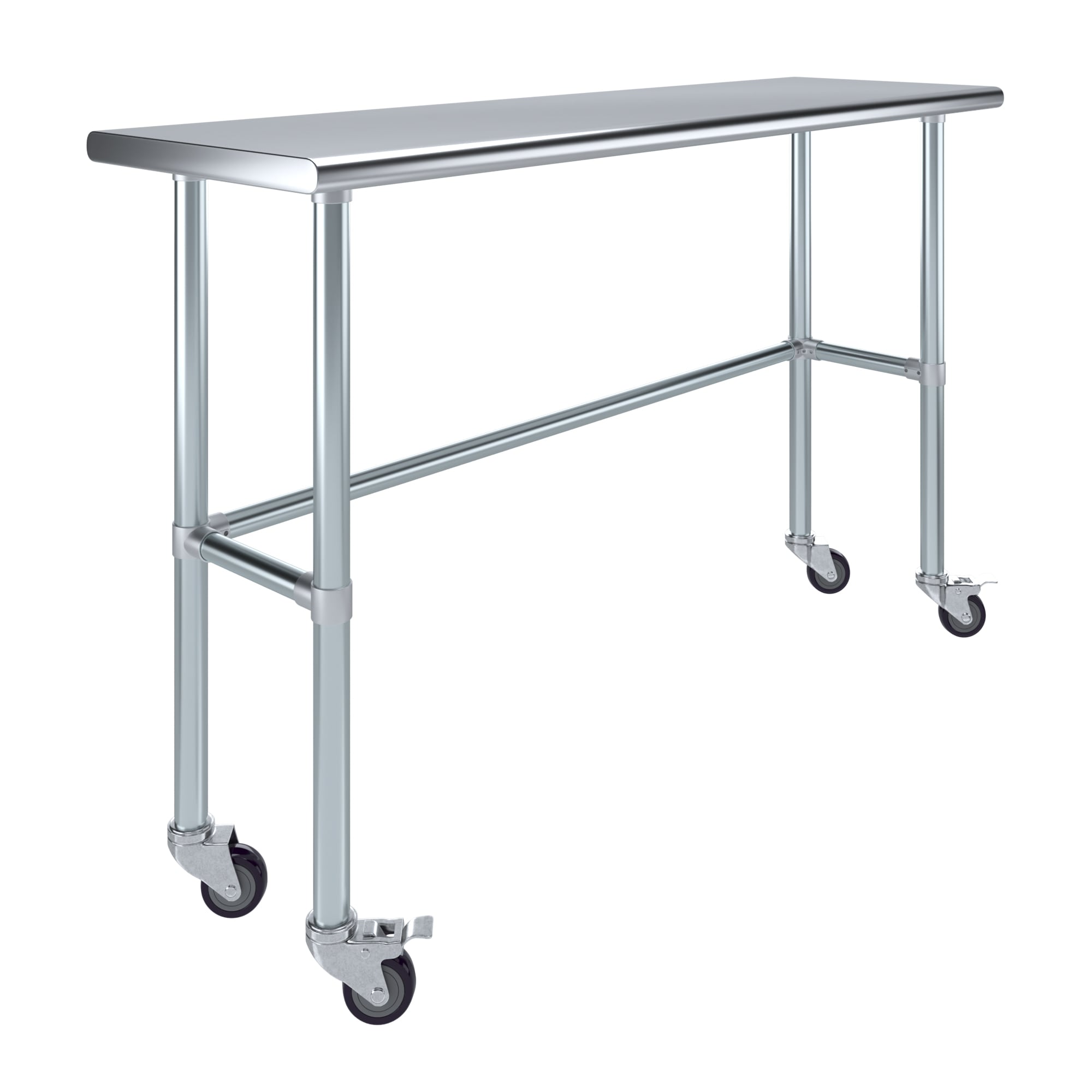 Amgood 18 in. x 60 in. Stainless Steel Open Base Table with 3 in. Casters