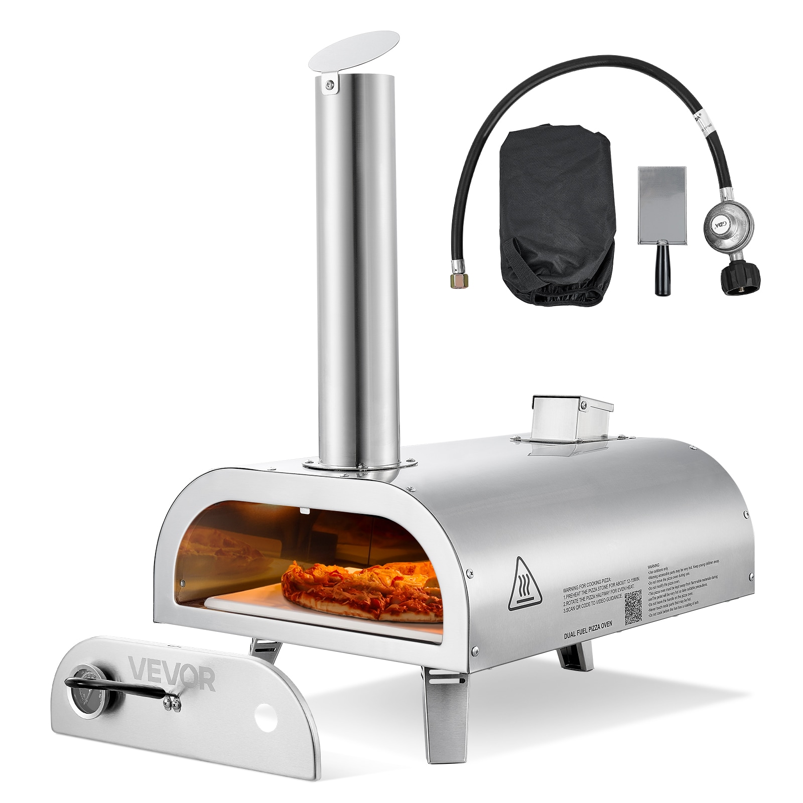 VEVOR BXPSL12YCKLPK77LXV0 12-IN Outdoor Wood and Propane Gas Pizza Oven