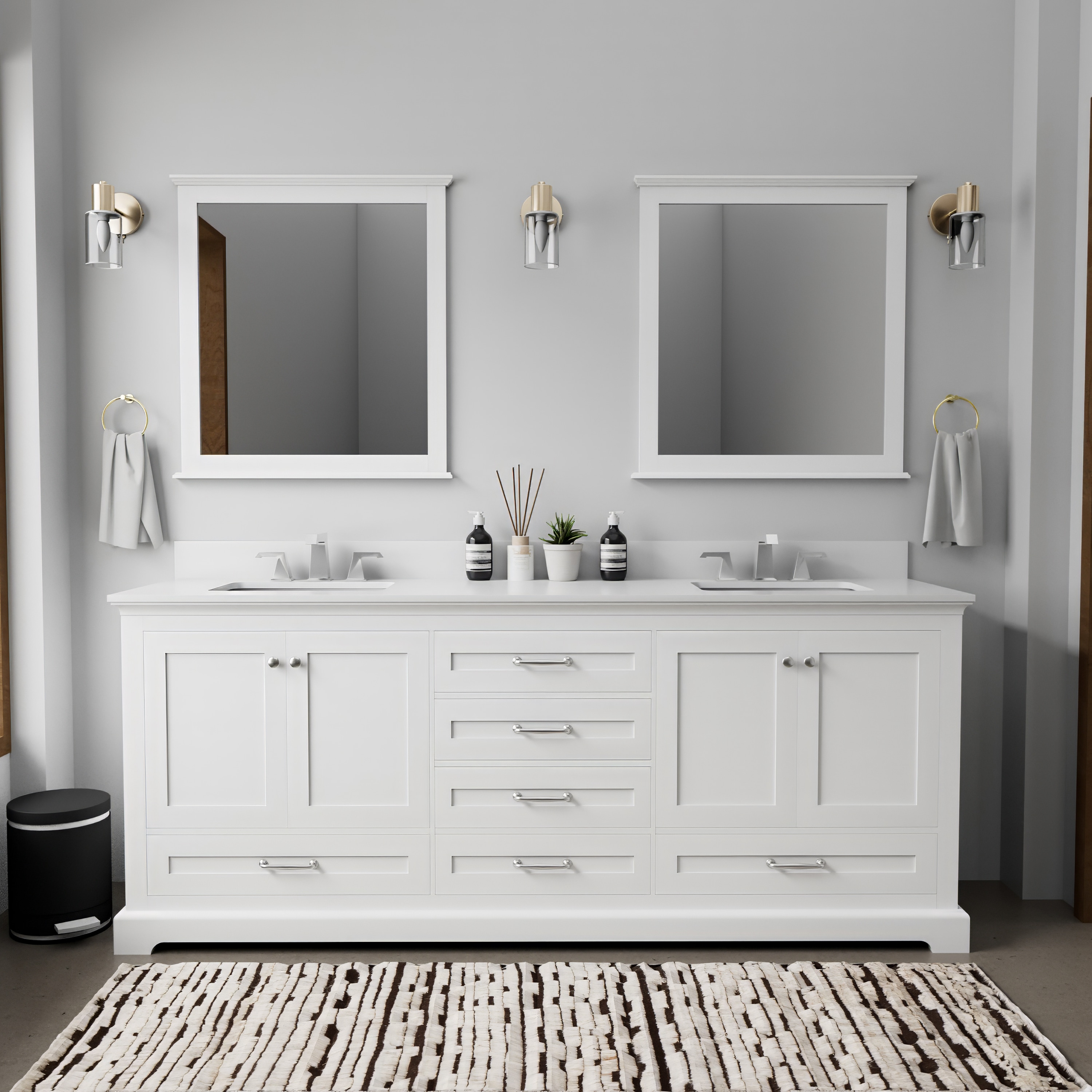 Lexora LVD80DA311 Dukes 80-in White Undermount Double sink Bathroom Vanity with White Cultured marble Top (Mirror Included) (Faucet Included)