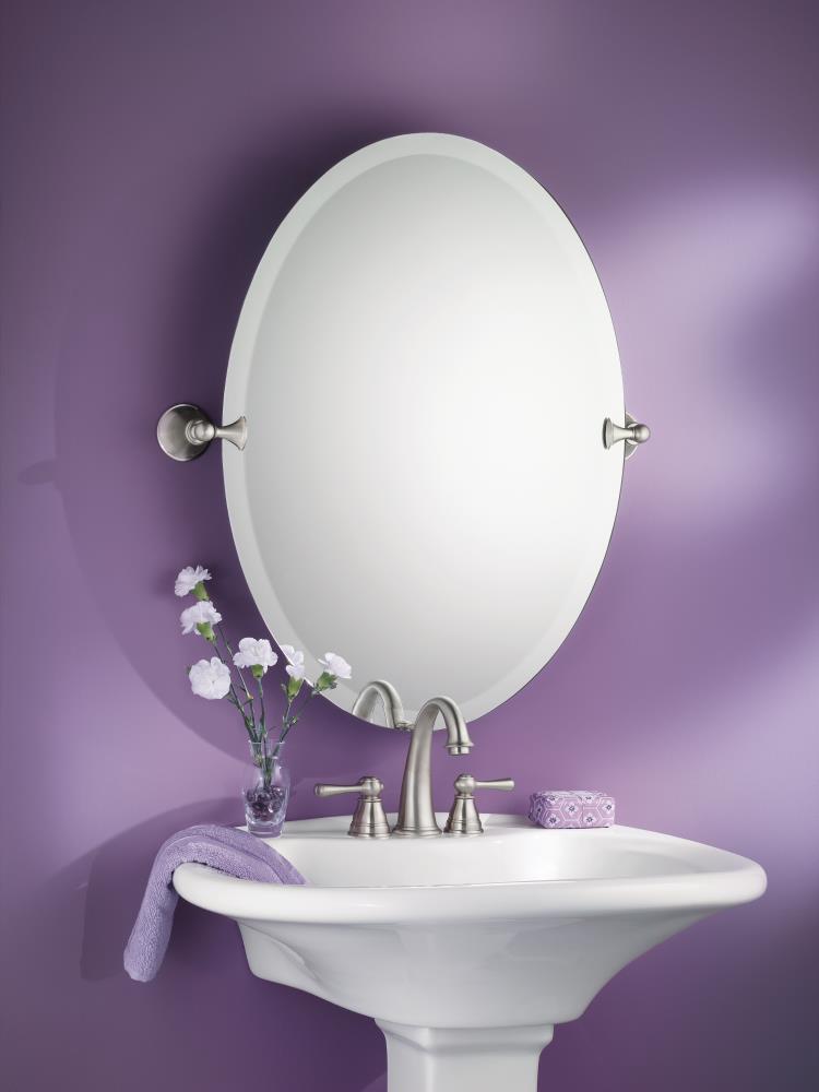 Moen Glenshire 22.81-in x 26-in Brushed Nickel Oval Frameless Bathroom  Vanity Mirror in the Bathroom Mirrors department at