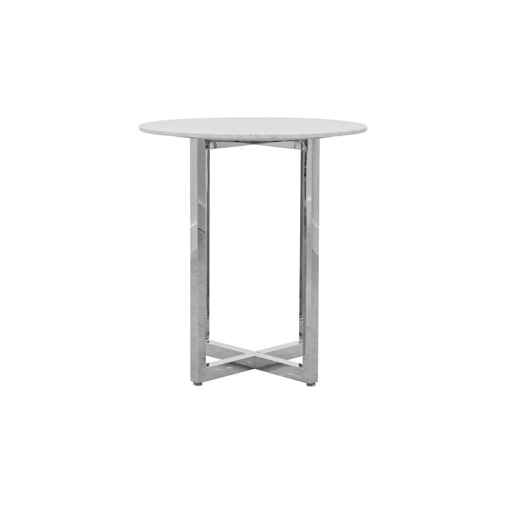 Modus Furniture 1AJ5633M Amalfi Natural Carrara Marble Round Contemporary/Modern Bar Table, Marble with Chrome Plated Stainless Steel Pedestal Base 32-in L x 42-in H