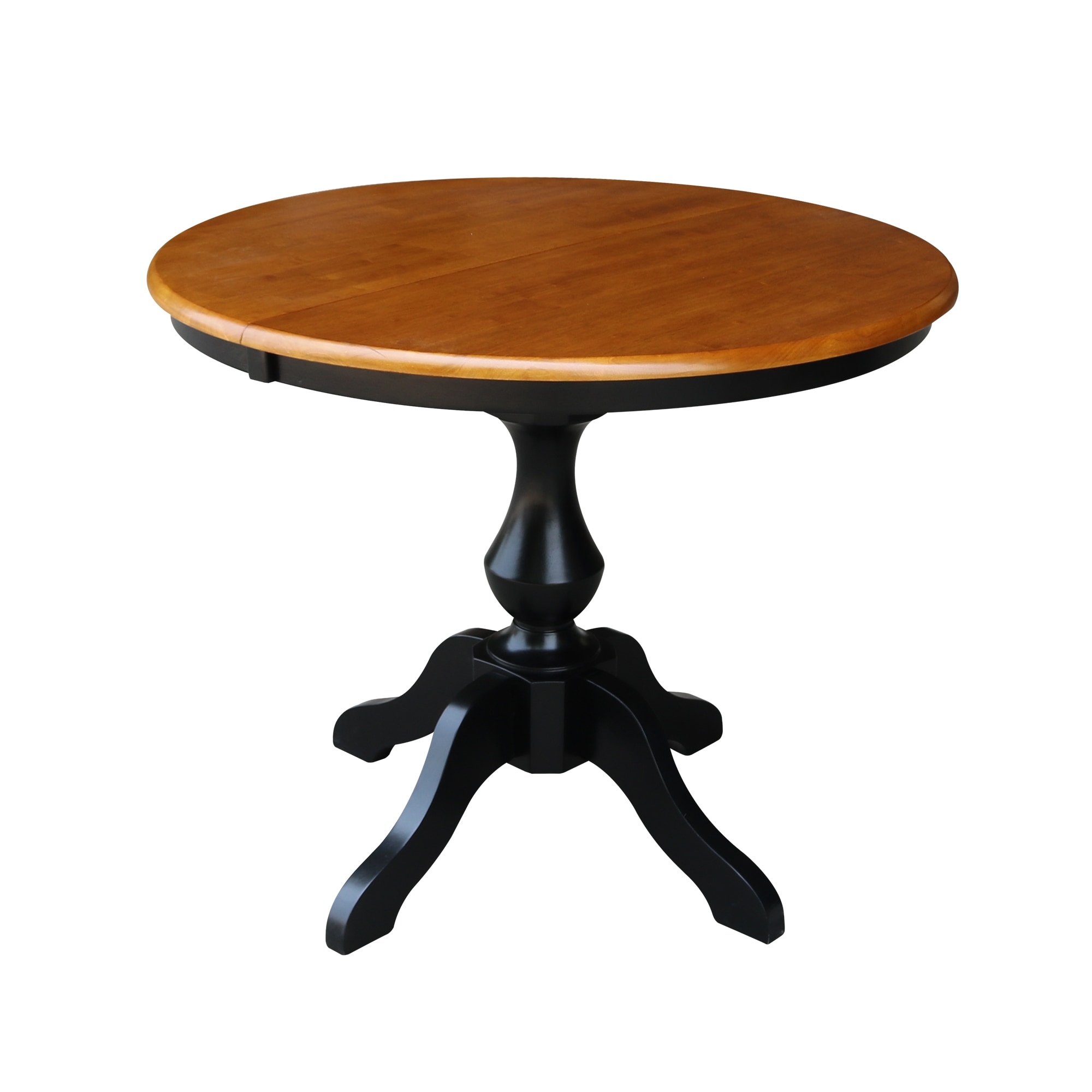 International Concepts K57-36RXT-11B Black/Cherry Round Traditional Extending Removable leaf Dining Table, Wood with Black Wood Pedestal Base 48-in L x 30.1-in H