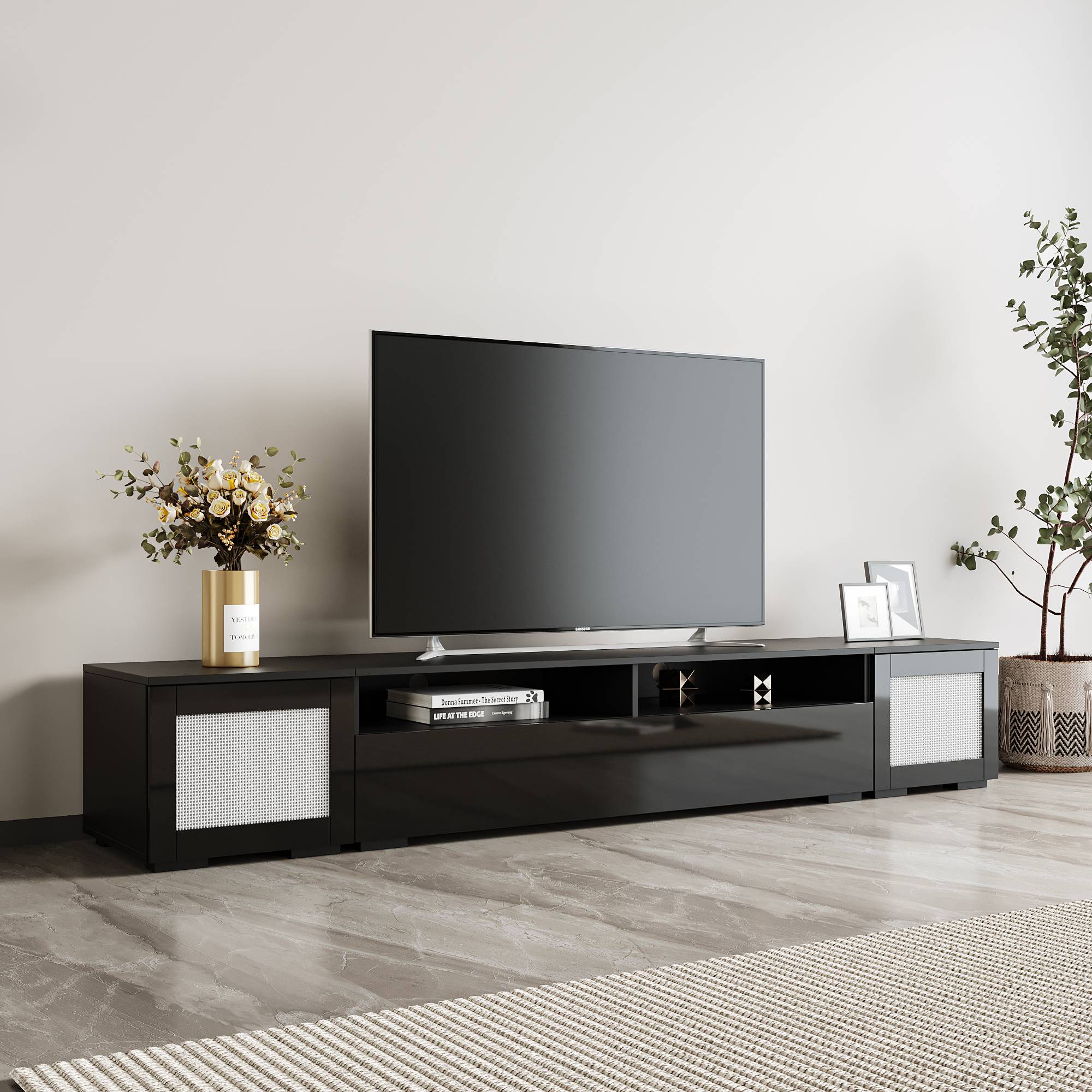 Yiekholo Modern/Contemporary Black Tv Cabinet (Accommodates TVs up to 80-in)