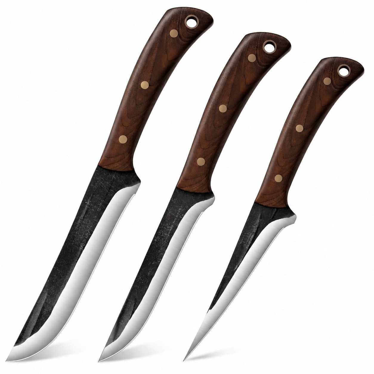 Etokfoks  3 Piece High Carbon Stainless Steel Straight Edge Butcher Knife Set with Sheath and Full Tang Walnut Handle
