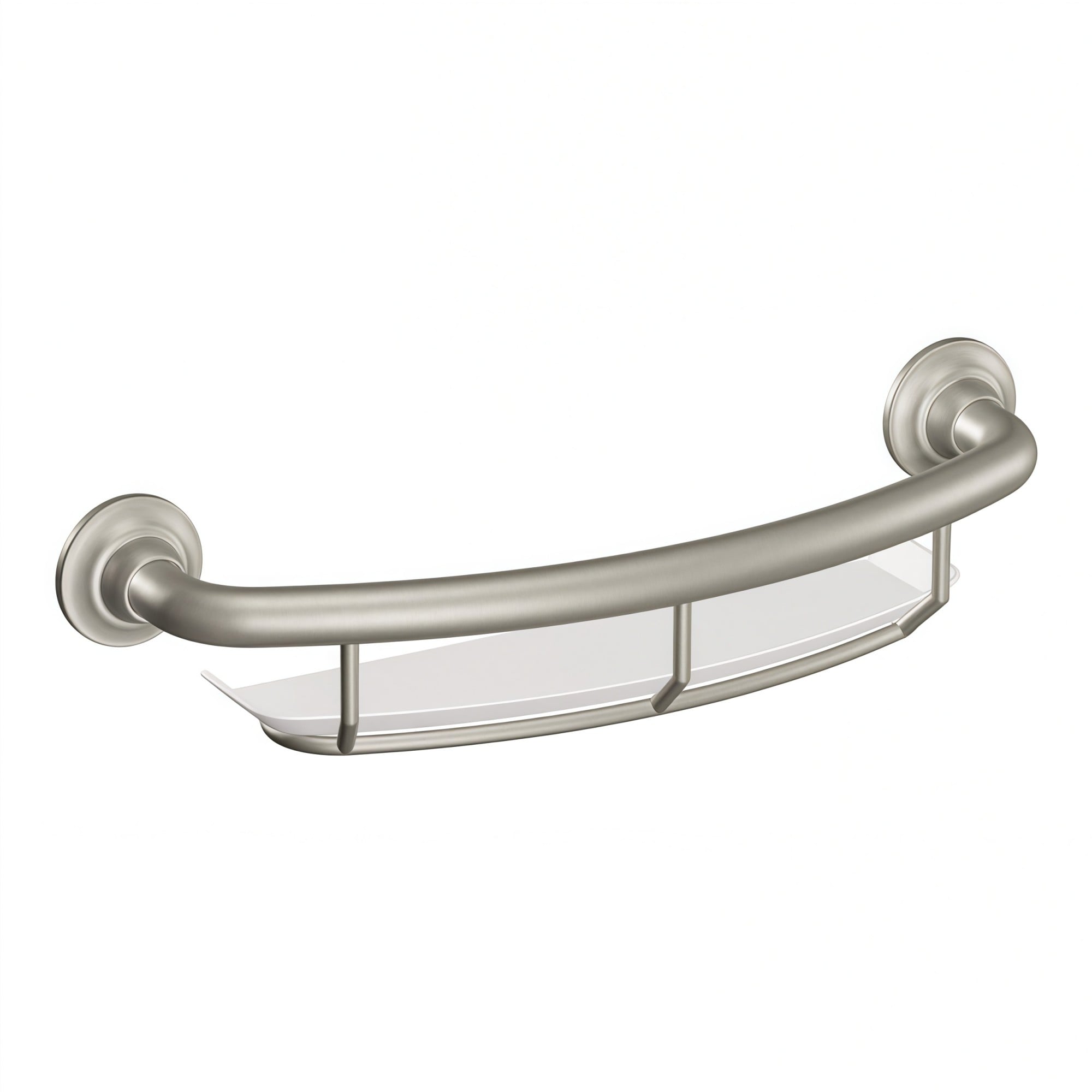 Numhew 16in L 1-Shelf Brushed Nickel Grab Bar with Storage Shelf Handicap Bathroom Safety Rail #NHWILL2696