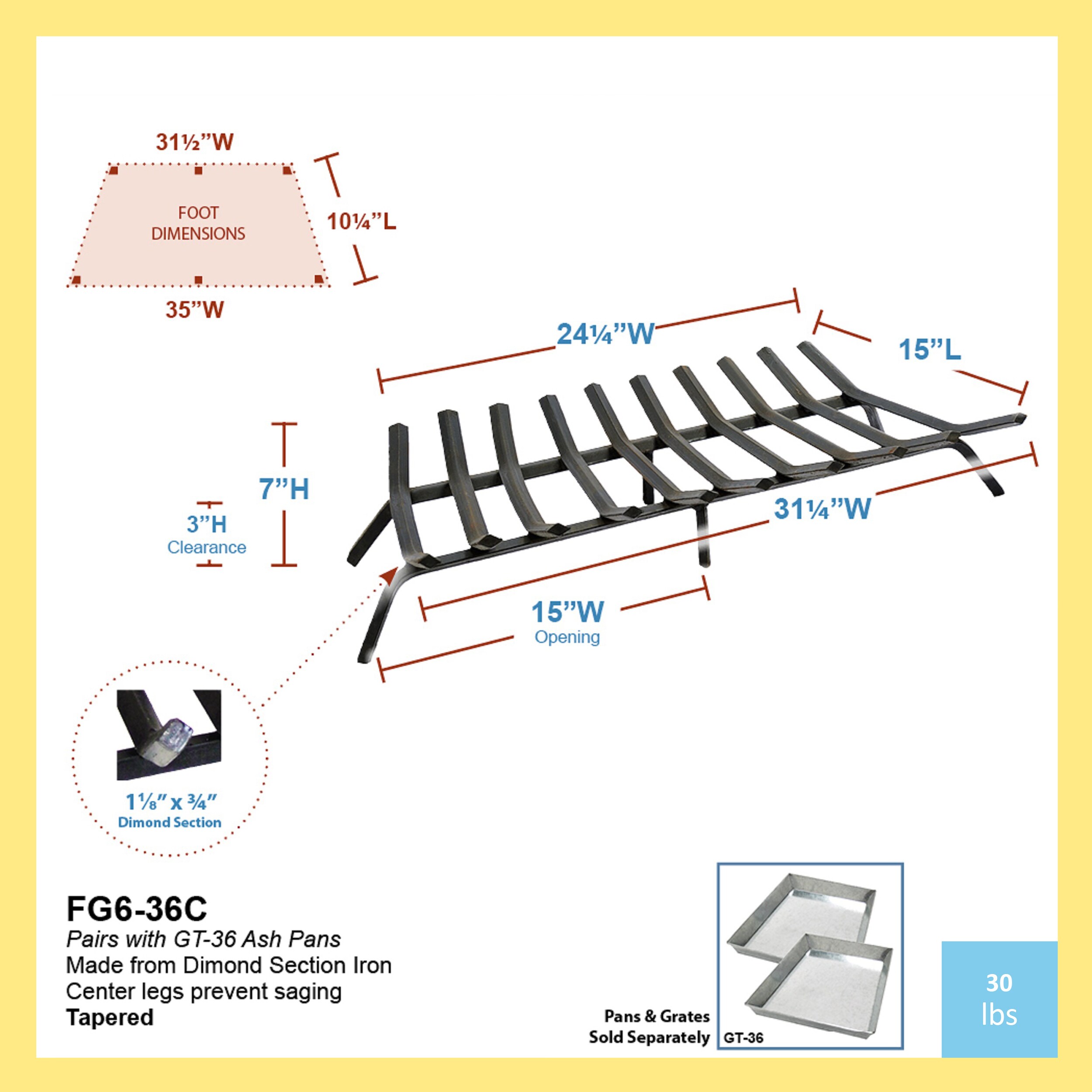 Minuteman International FG6-36C Fireplace-Grates - View #3