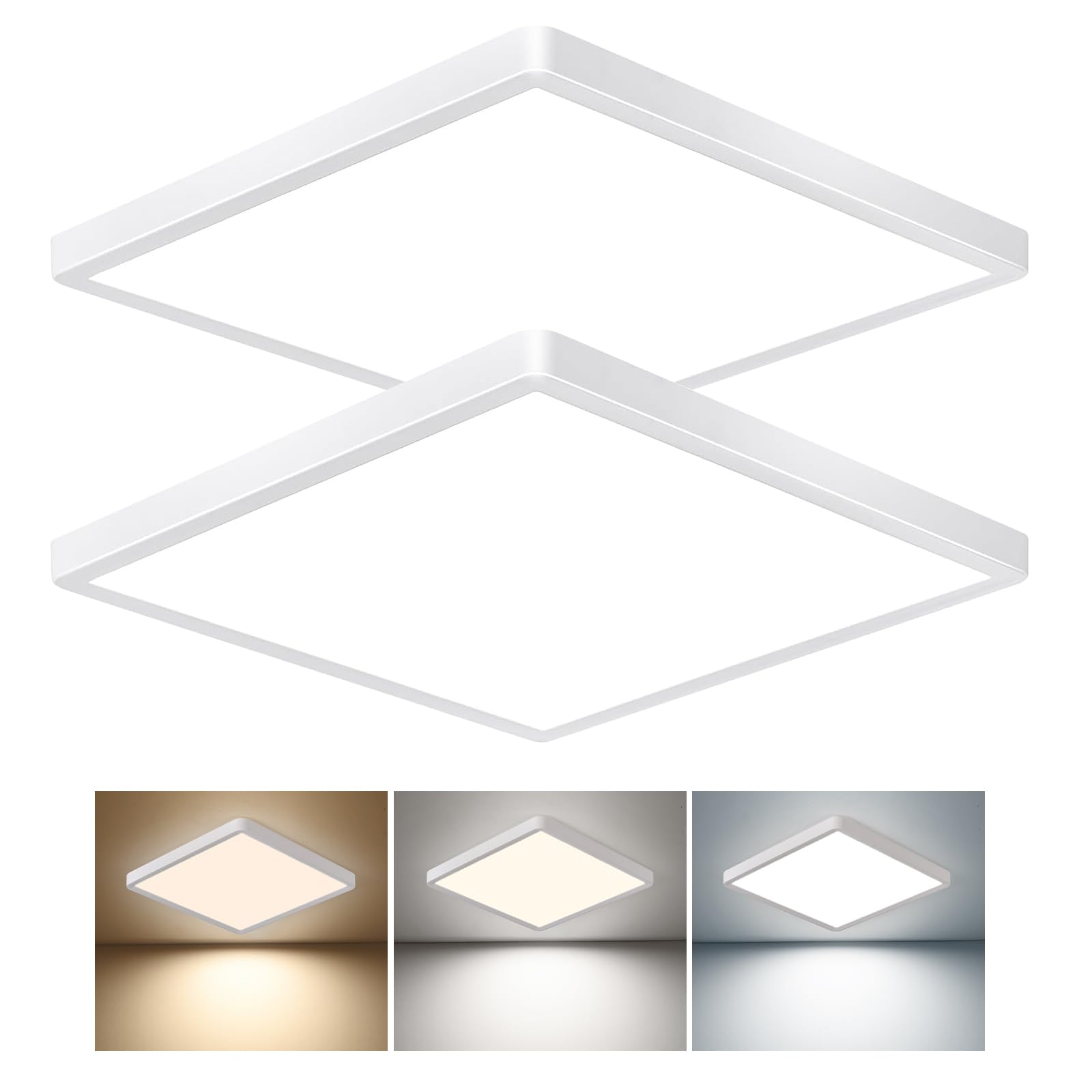 IUEST  16 Inch Square LED Flush Mount Ceiling Light 2 Pack 40W 4000LM 3000K 4000K 6000K CCT Selectable White Super Slim Low Profile Ceiling Light