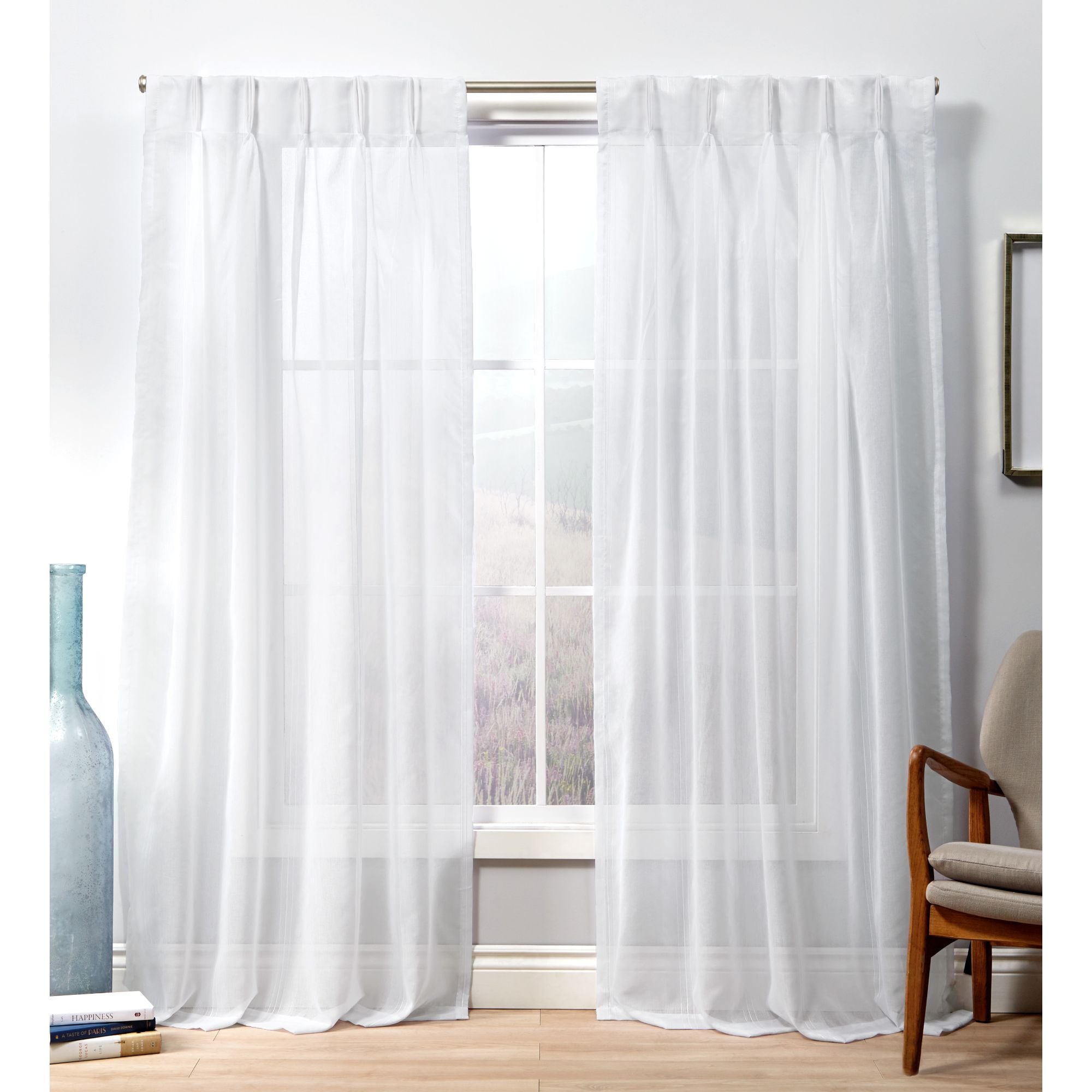 Exclusive Home 84-in Winter White Sheer Pinch Pleat Curtain Panel Pair ...
