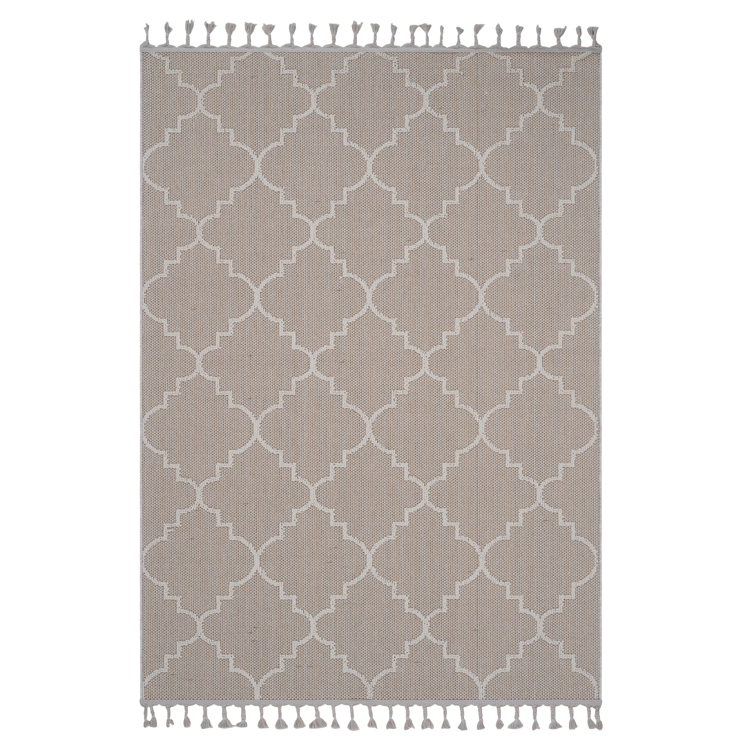 GLANZEND  6-in x 9-in Machine Woven Polypropylene Ivory Rectangular Indoor Outdoor Trellis Stain Resistant Non Shedding Kid and Pet Friendly Soft Feel Area Rug
