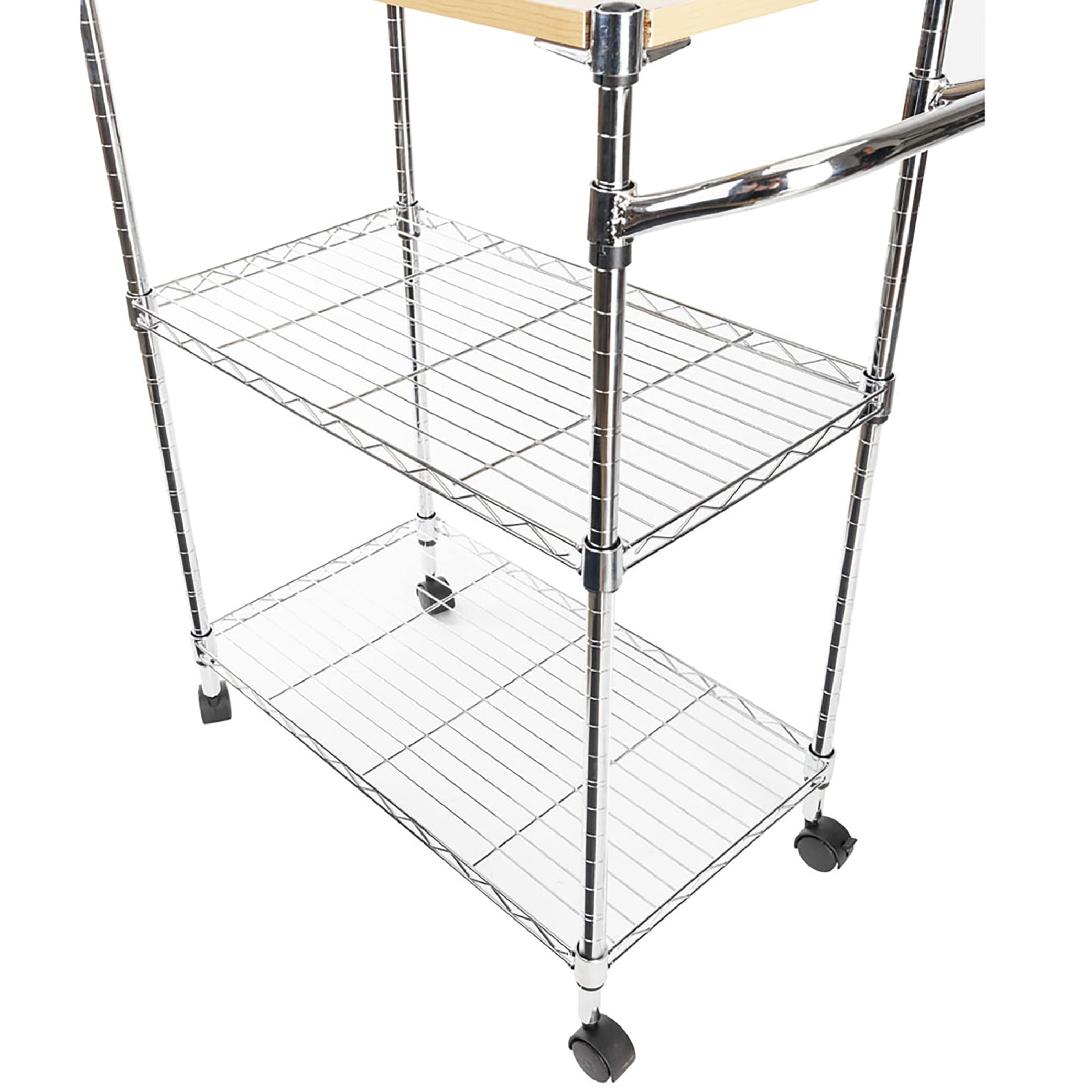 Silver 3-Tier Rolling Kitchen Cart with MDF Top