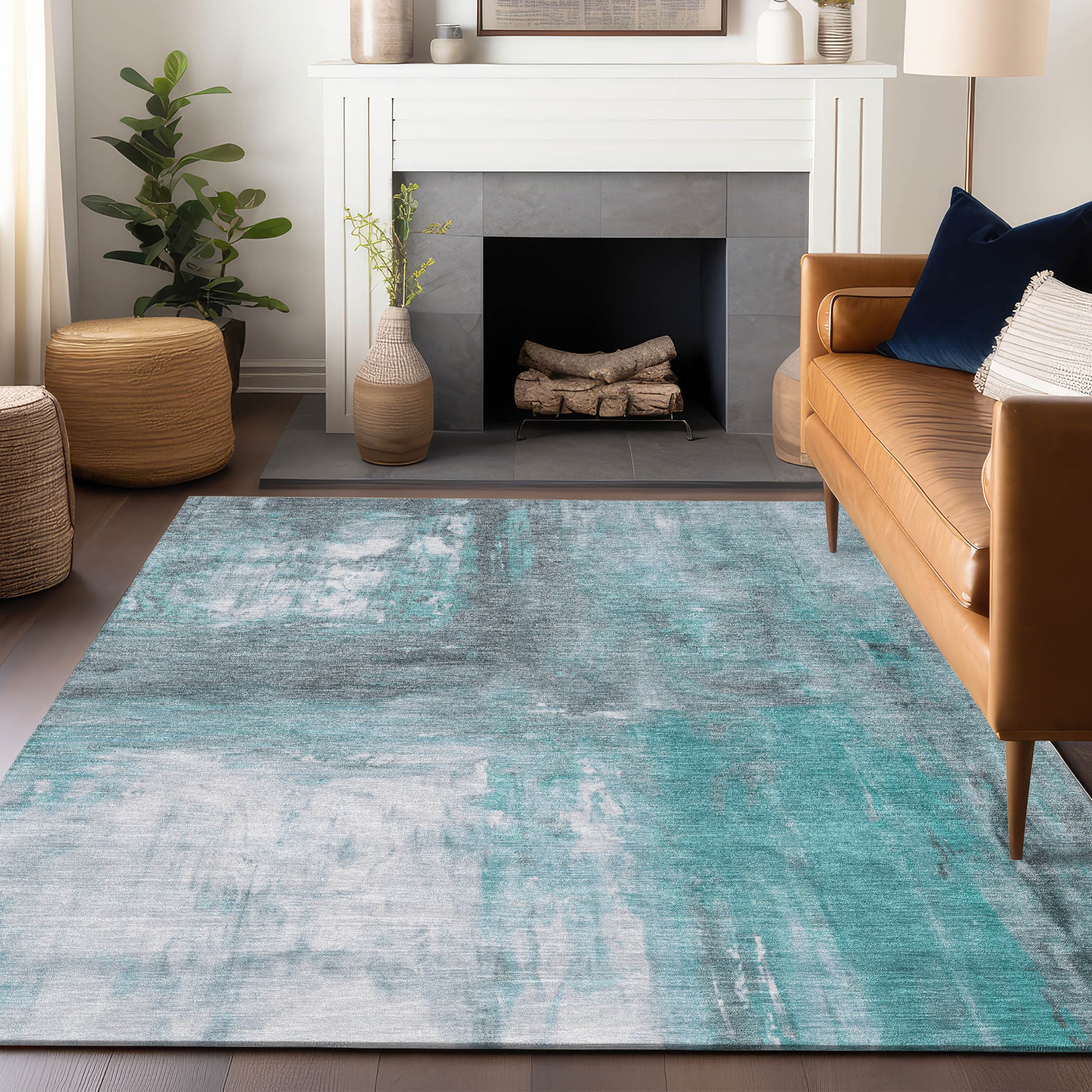 Addison Rugs ACN1353TE8X10 Chantille ACN1353TE 8 x 10 (ft) Polyester Teal Rectangular Indoor/Outdoor Geometric Machine washable Area rug
