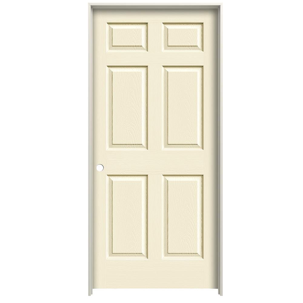 RELIABILT LO1003818 28-in x 80-in Cream-n-Sugar Solid core 6-panel Right hand Textured Prefinished Molded composite Flat Jamb Single Prehung Interior Door