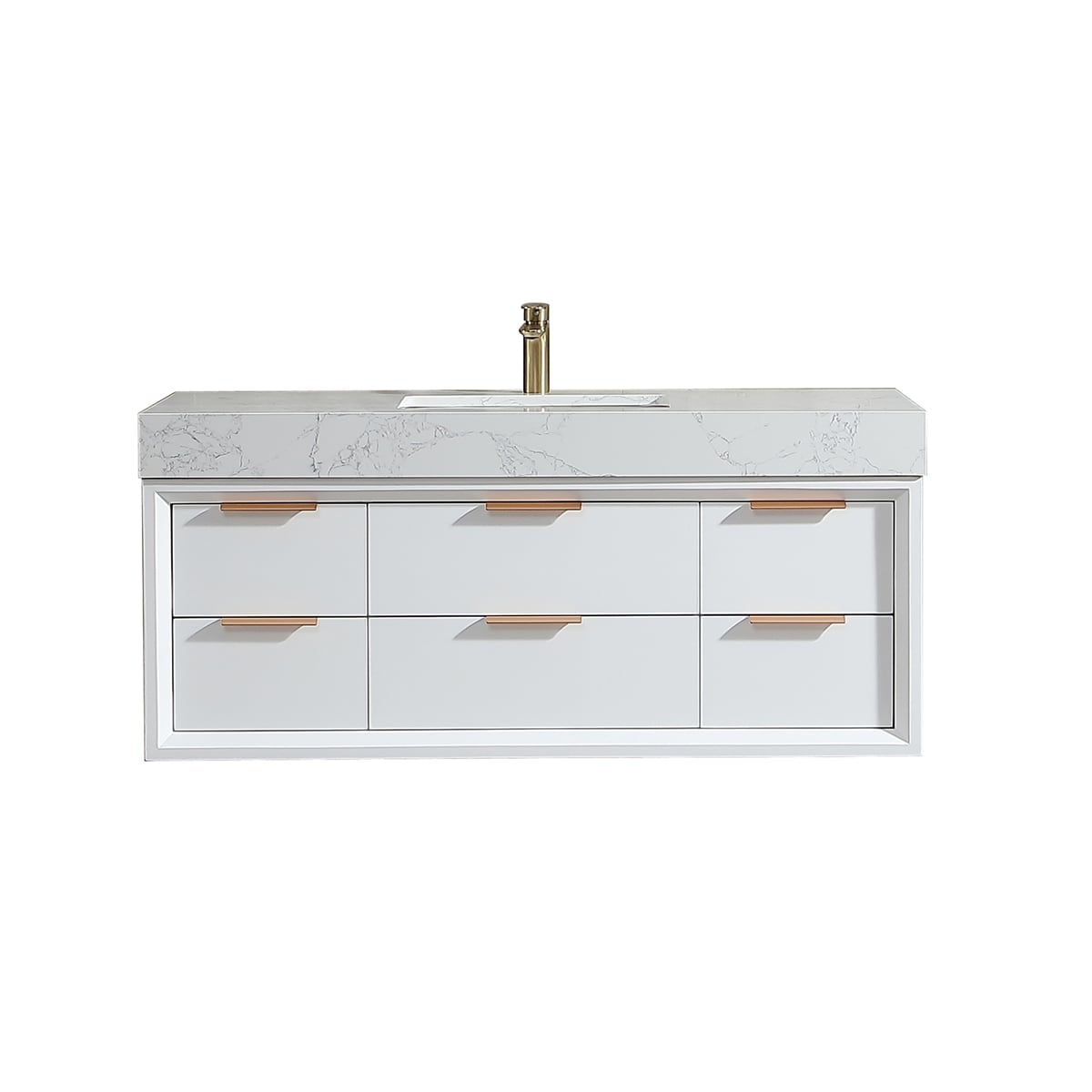 Iseryn AAB48V9WH 48-in White Undermount Single Sink Floating Bathroom Vanity with White Engineered Stone Top