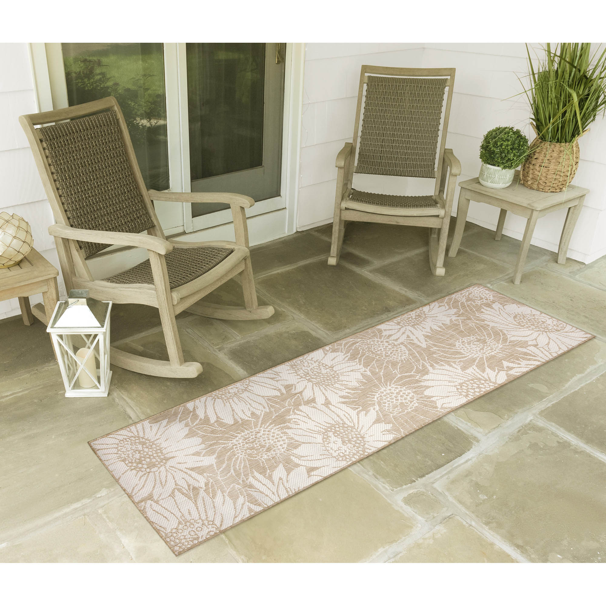 Liora Manne CRER8848312 Carmel 2 x 8 (ft) Loomed Polypropylene Sand Rectangular Indoor/Outdoor Floral/Botanical Farmhouse/Cottage Runner rug