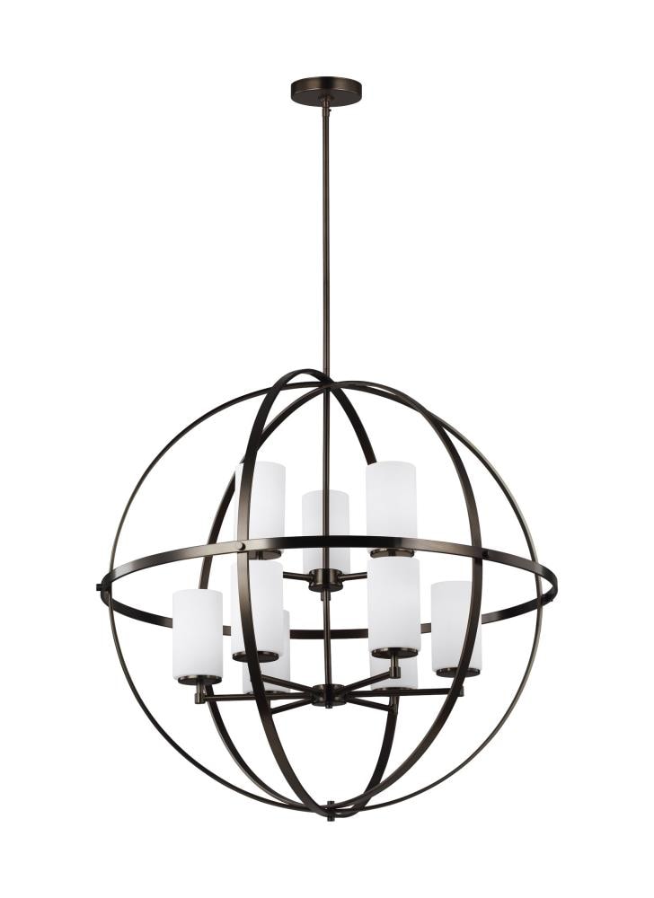 Alturas 9-Light Brushed Bronze Cage Chandelier with White Glass Shades
