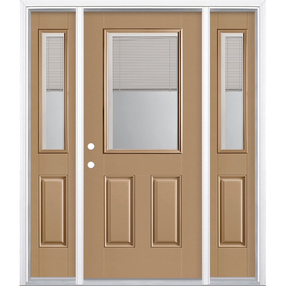 Masonite 1218500 60-in x 80-in x 4-9/16-in Fiberglass Half lite Right-hand inswing Warm Wheat Painted Prehung Front Door with Sidelights with Brickmould Insulating core with Blinds