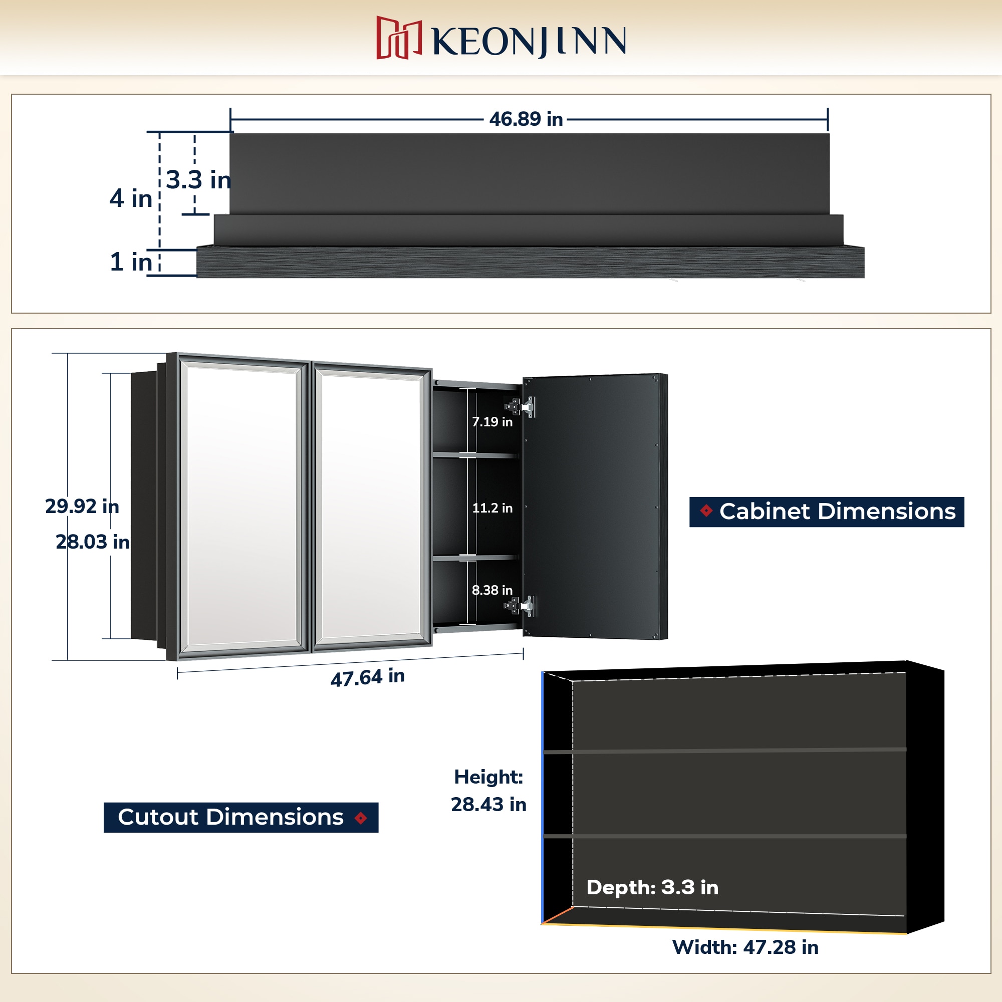 Keonjinn LW-JSKJG-FJ-12176BN Bathroom-Medicine-Cabinets - View #2