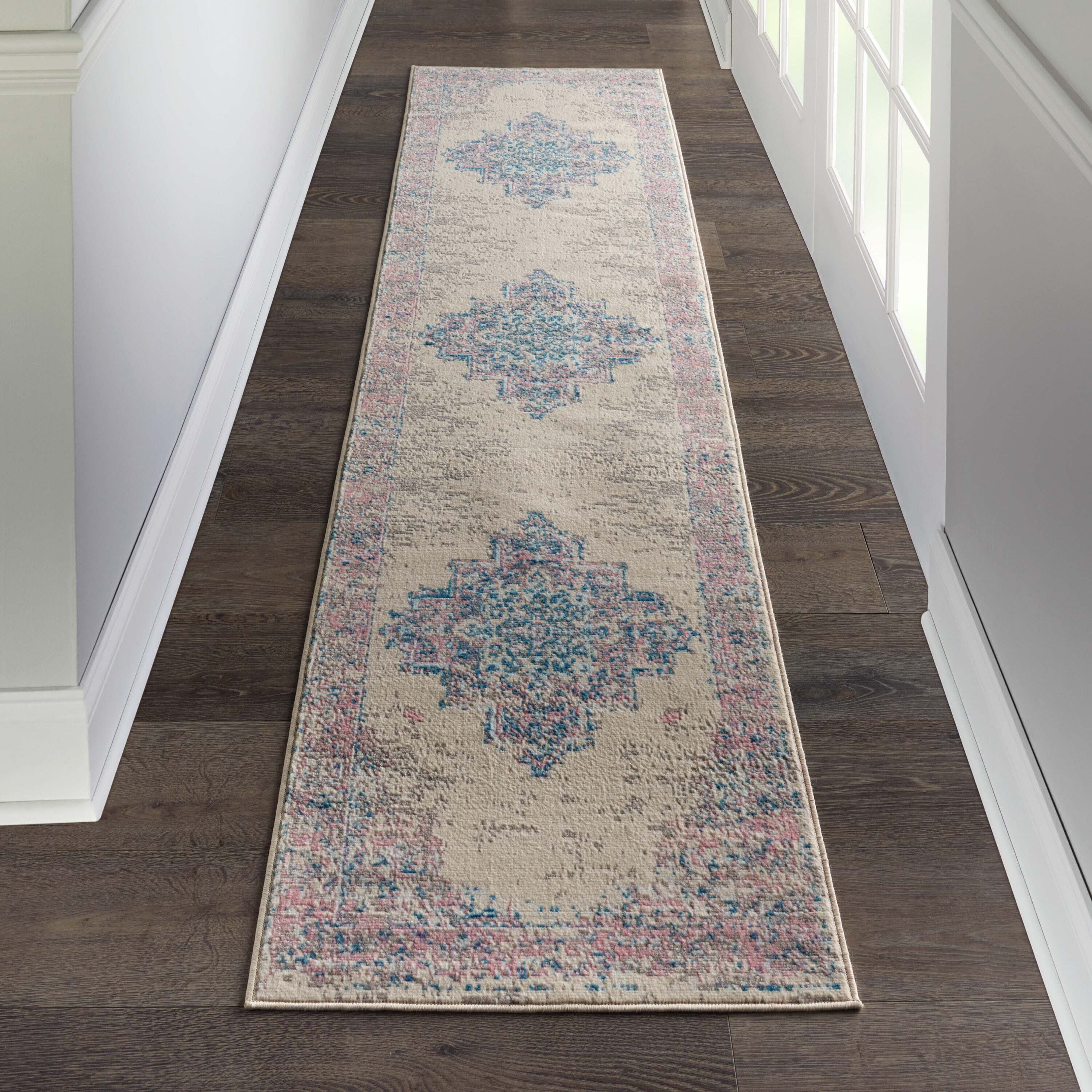 Nourison 99446326027 Grafix 2 x 10 (ft) Loomed Polypropylene Pink Rectangular Indoor Medallion French Country Area rug